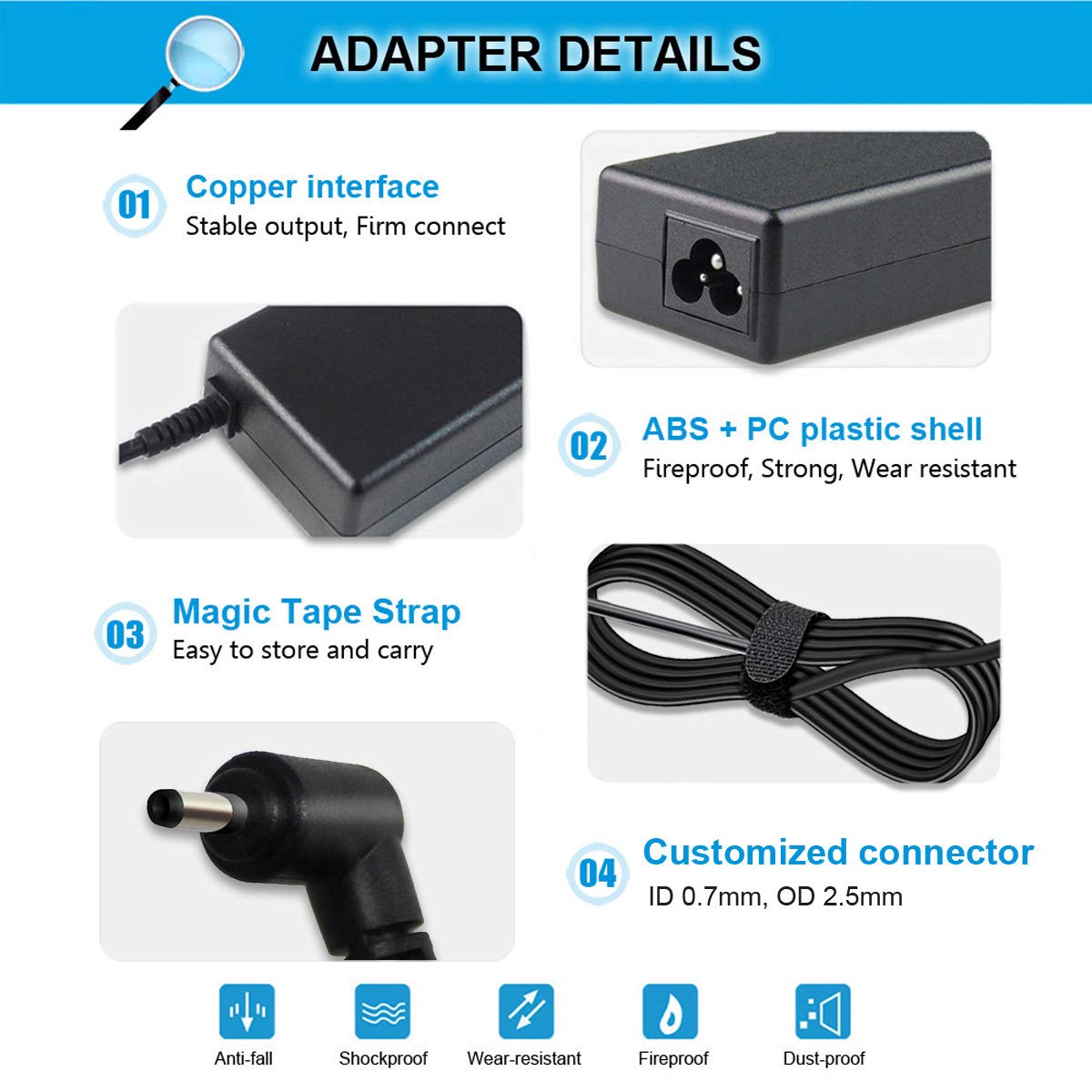 40W 12V 3.33A 2.2A Universal Laptop Charger for Samsung Chromebook 3/2 11.6