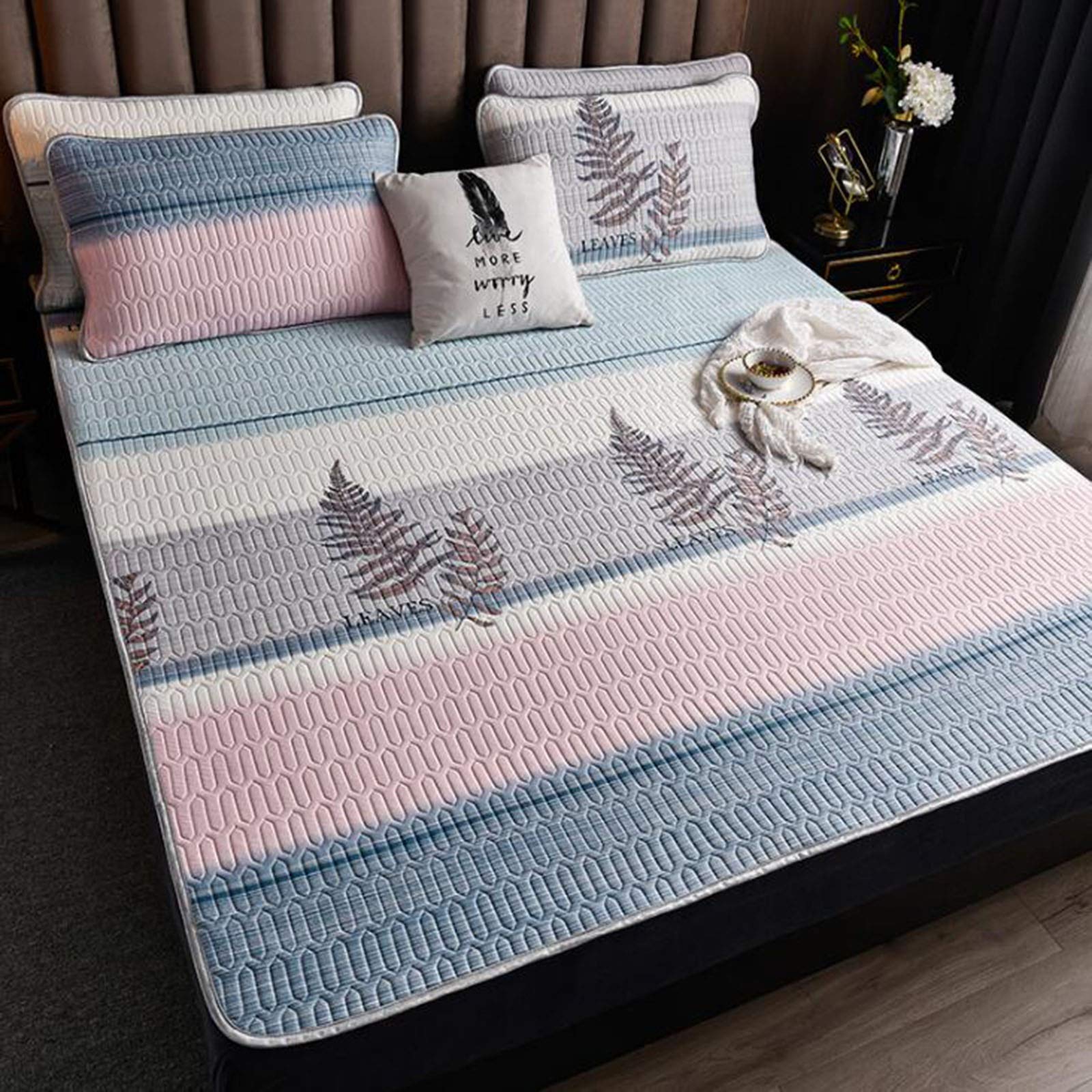 JBHURF Summer Sleeping Mat - Natural Ice Silk Latex 3-Piece Set, Tencel Tatami Cooling Mattress Pad, 0.5cm Thick Foldable Rubber Blanket for Air Conditioning - Perfect for Hot Weather, Bedroom, Guest Room & Travel Use