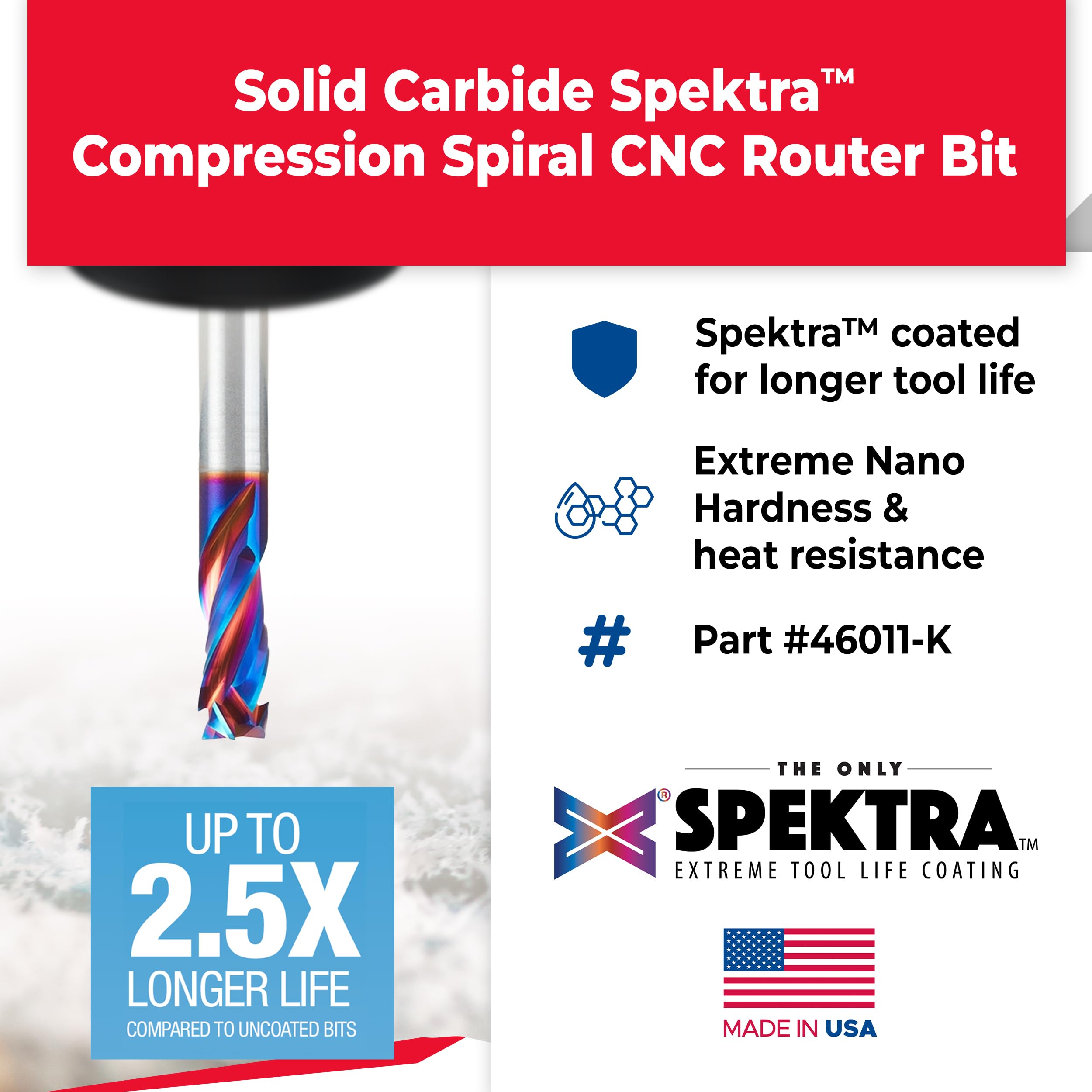 Amana Tool Spektra Extreme Coated Solid Carbide CNC Router Bit - 3/8