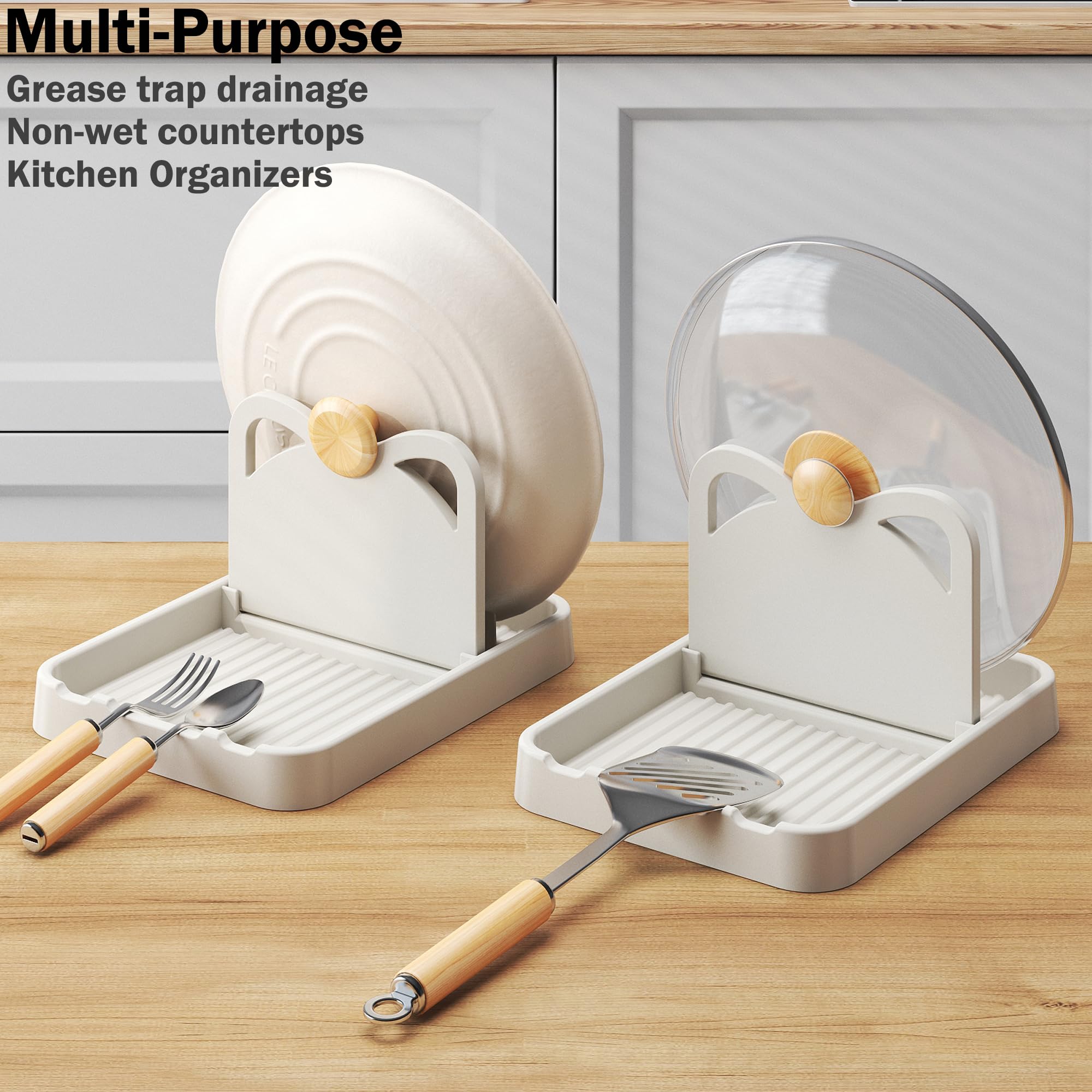 H&W 2-Pack Foldable Spoon Rest with Lid Holder - Black Kitchen Counter Organizer for Spoons, Pot Lids, Spatulas & Utensils - Perfect for Cooking, Baking & Meal Prep