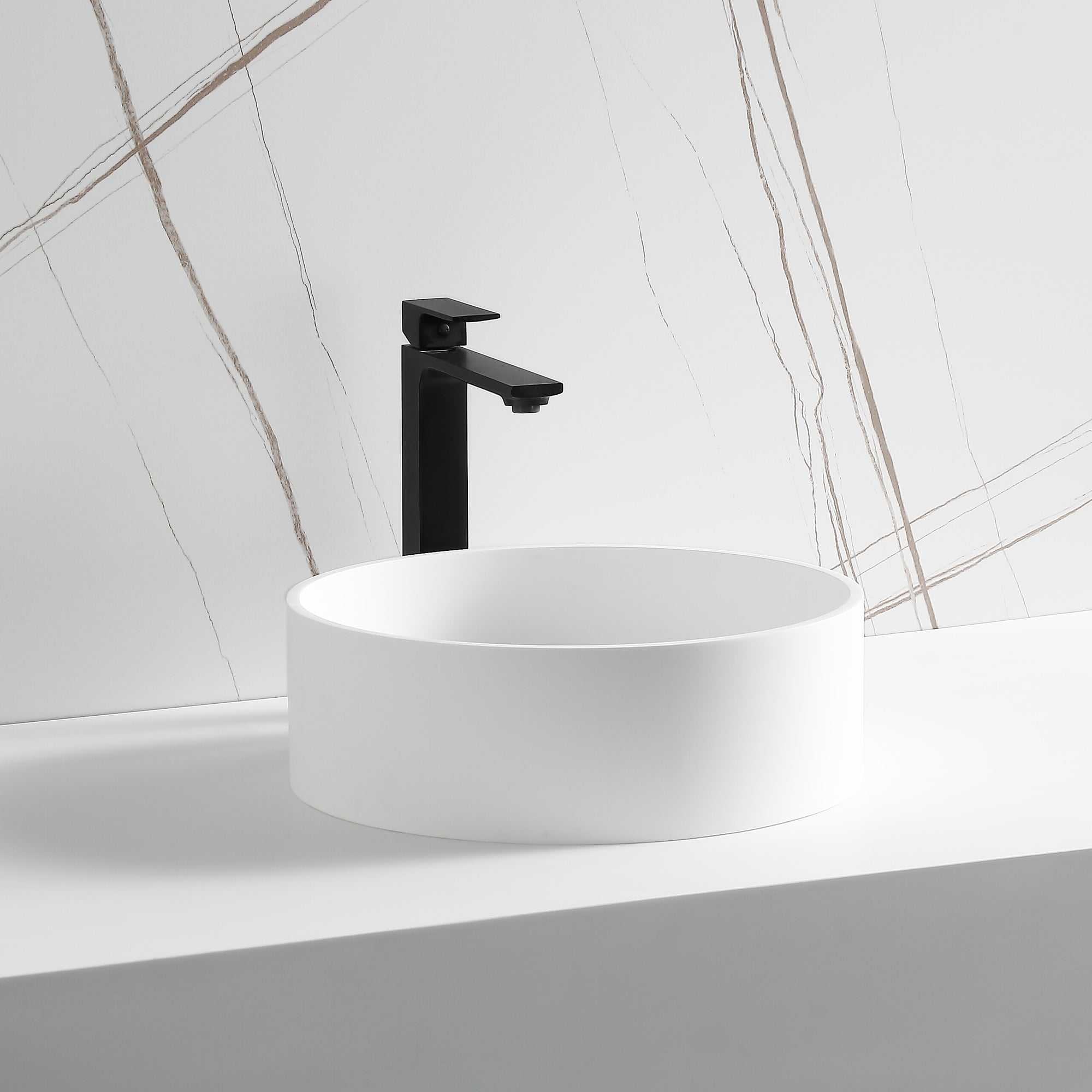 Ancona Round Pure Acrylic Stone Vessel Bathroom Sink in Matte White - Modern Vanity Sink for Bathroom Remodeling & Powder Room Upgrade