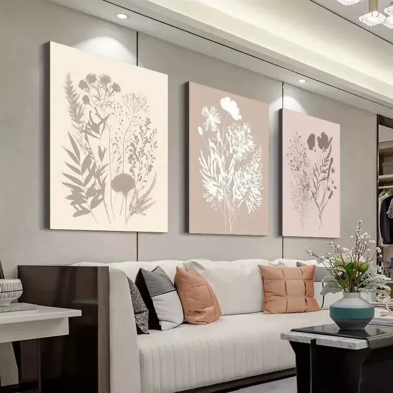 3pcs Abstract Wildflower Floral Botanical Wall Art Set - Modern Brown Tree Canvas Framed 50x70cm - High Quality Print 100% Australian Made - Ready to Hang for Living Room, Bedroom & Office Decor