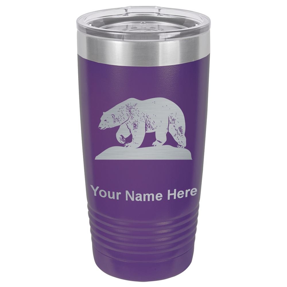LaserGram 20oz Vacuum Insulated Stainless Steel Tumbler Mug with Polar Bear Design - Personalized Engraving Included (Dark Purple) - Perfect for Coffee, Tea & Cold Drinks at Home, Office or Travel