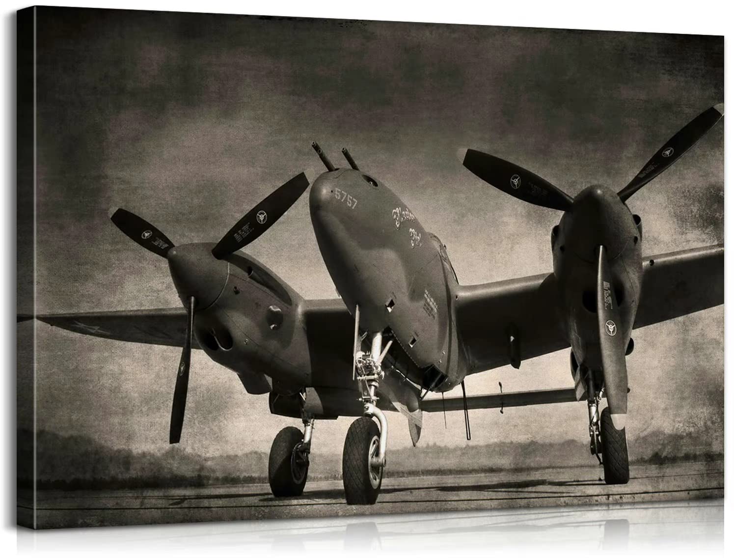 Black and White Twin Engine Airplane Canvas Wall Art - Aviation Decor, Airplane Propeller Wall Decor, Airplane Posters & Gifts for Home - Ready to Hang (28''H x 40''W) - Perfect for Living Room, Bedroom, Office & Aviation Enthusiast Spaces
