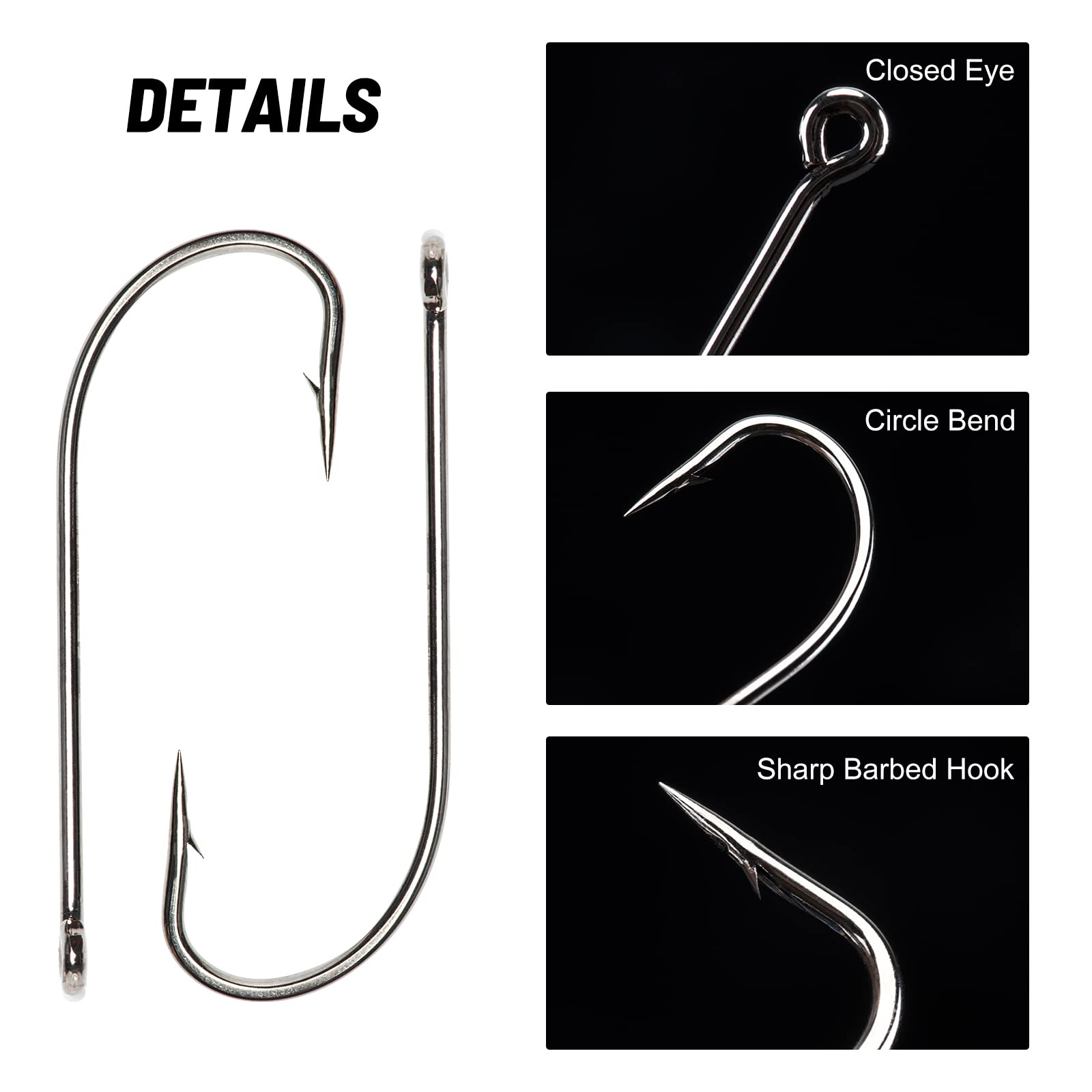Goture Premium Stainless Steel Fishing Hooks - Long Shank Saltwater Fishhooks (Size 1/0-6/0) - High Carbon Steel for Strong Hold - 10/50pcs Pack - Perfect for Deep Sea Fishing & Big Game Angling