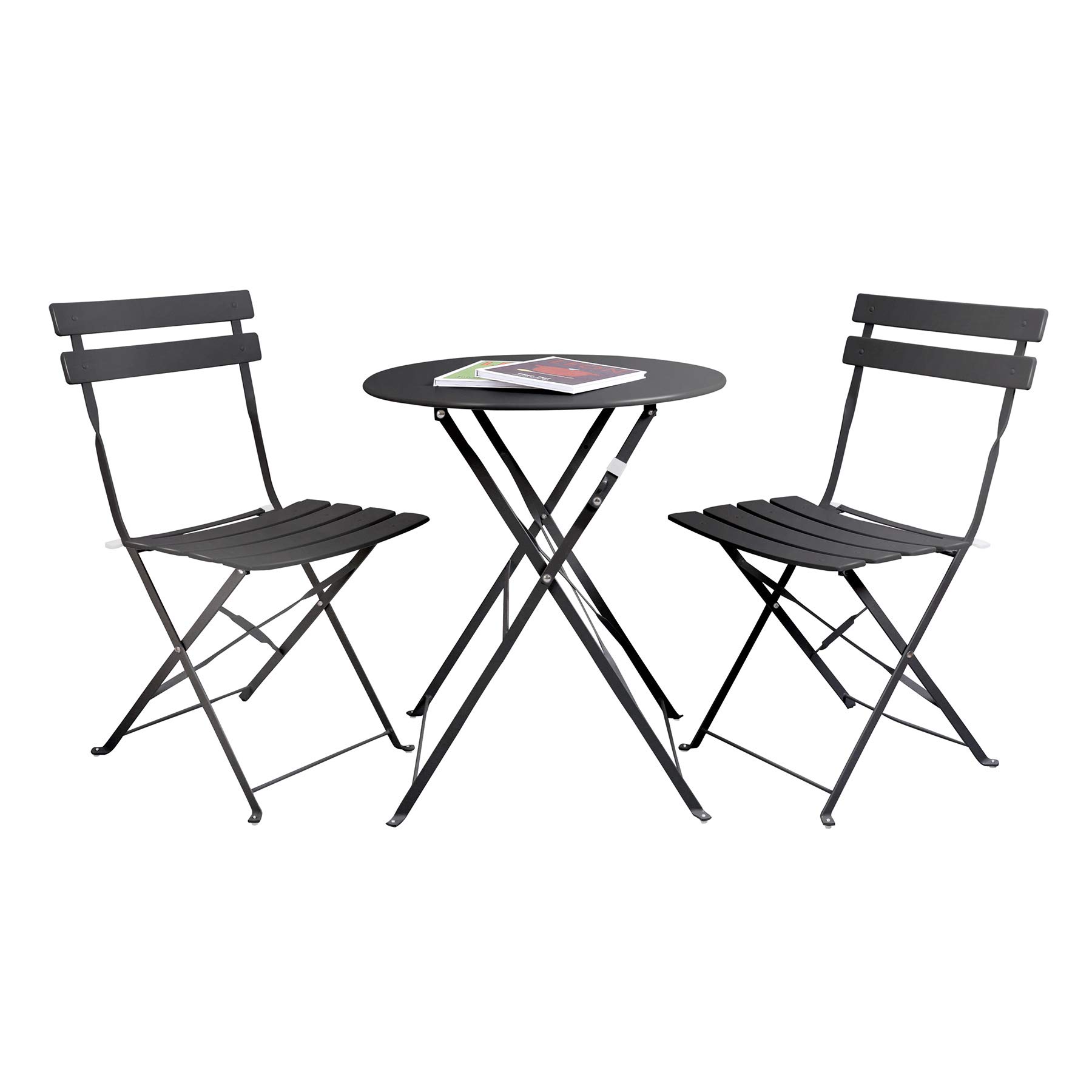Black 3-Piece Steel Patio Bistro Set - Outdoor Folding Metal Table & 2 Chairs for Garden, Balcony, Deck or Backyard Dining