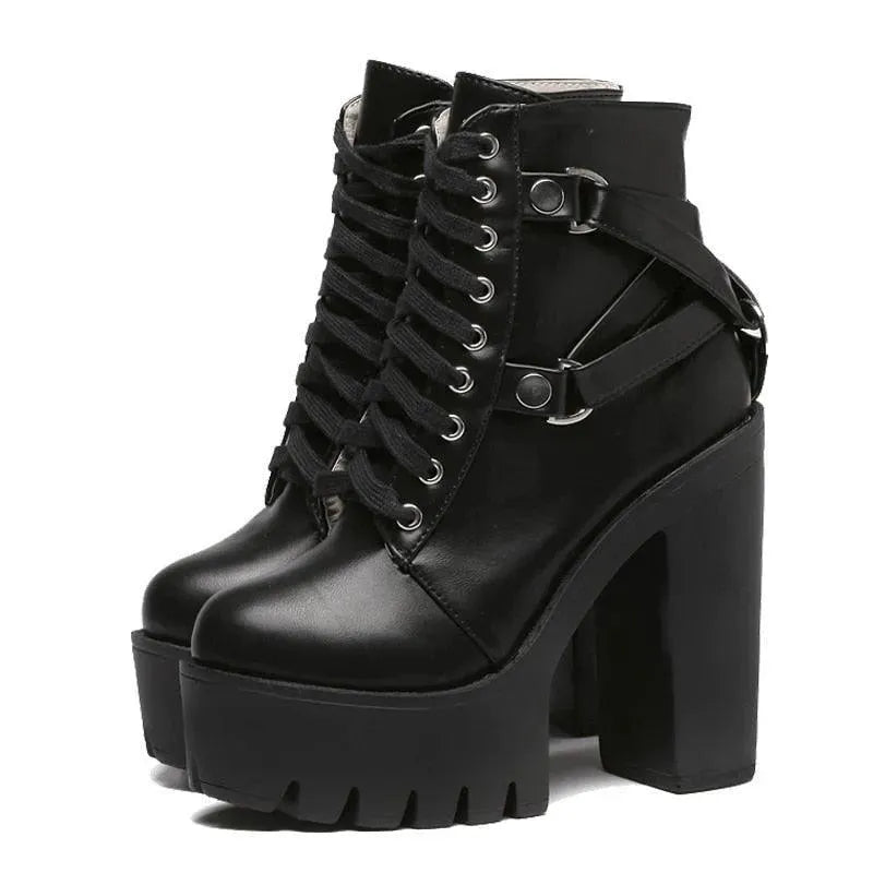 Strappy High Heels Platform Boots for Women - Sexy Chunky Heel Ankle Booties for Night Out, Party & Date Night