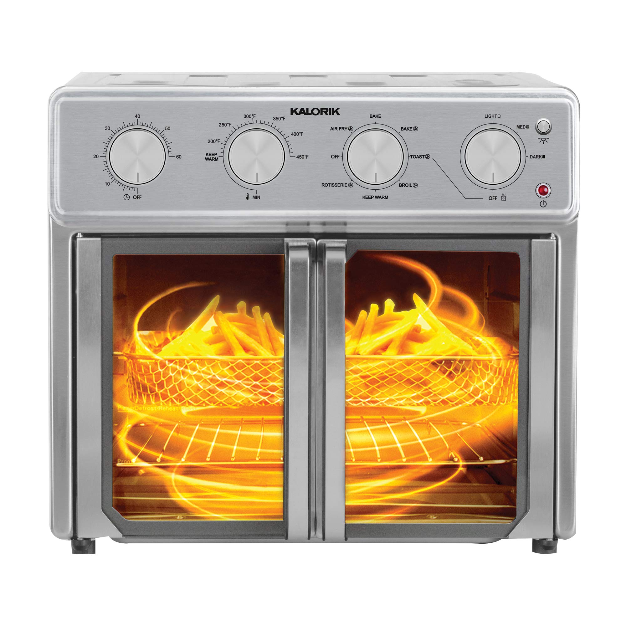 Kalorik MAXX® 26 Quart 9-in-1 Air Fryer Oven Combo - Countertop Toaster Oven with Air Fry, Bake, Roast, Rotisserie Functions - 1700W Stainless Steel - Includes 7 Easy-to-Clean Accessories (AFO 47267 OW) - Perfect for Family Cooking, Meal Prep & Healthy Air Fried Snacks
