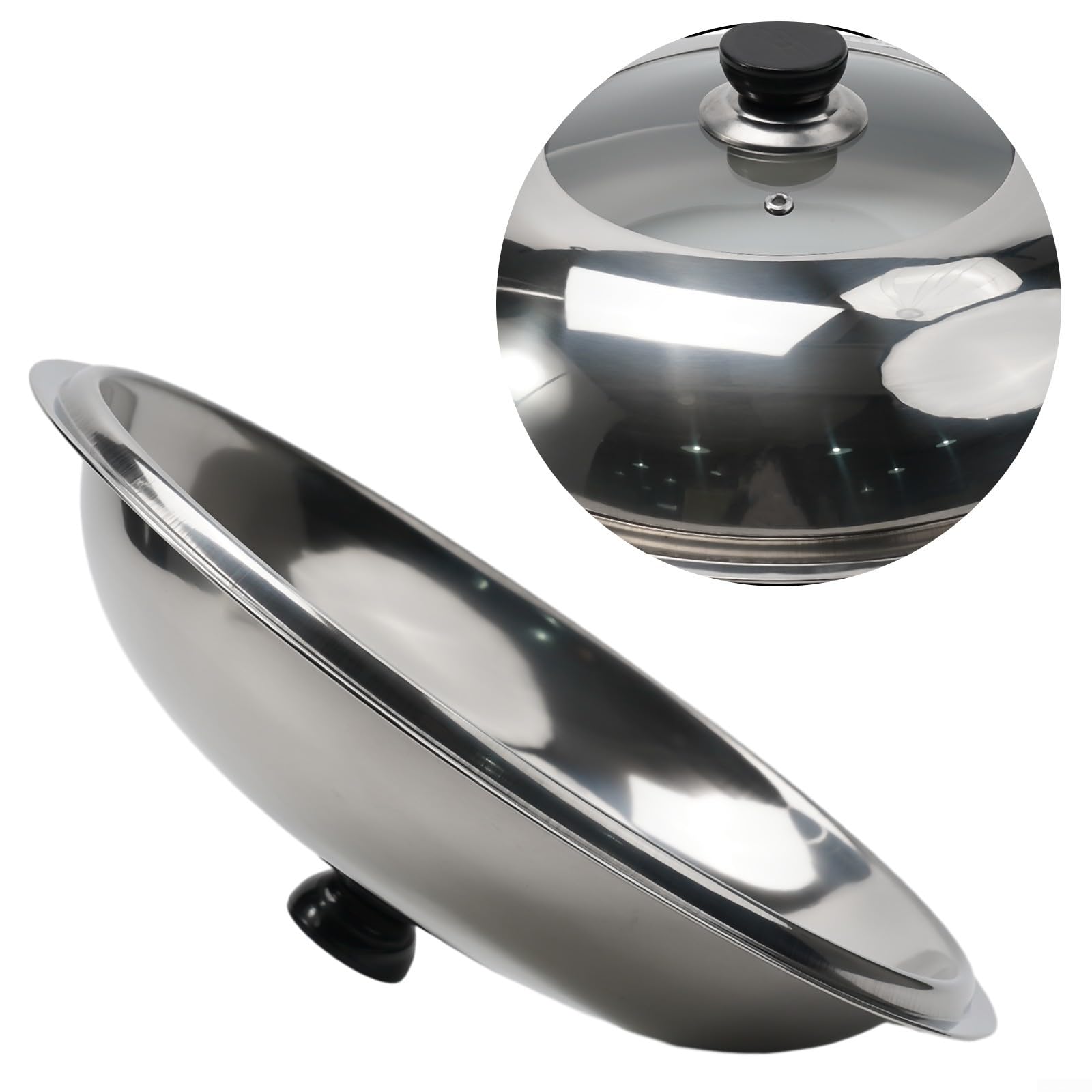 FACAIIO 34cm Stainless Steel Wok Lid - Splash-Proof, Easy to Use & Lift, Effortless Steam Control for Stir-Frying, Deep Frying & Healthy Cooking - Perfect for Asian Cuisine & Home Chefs