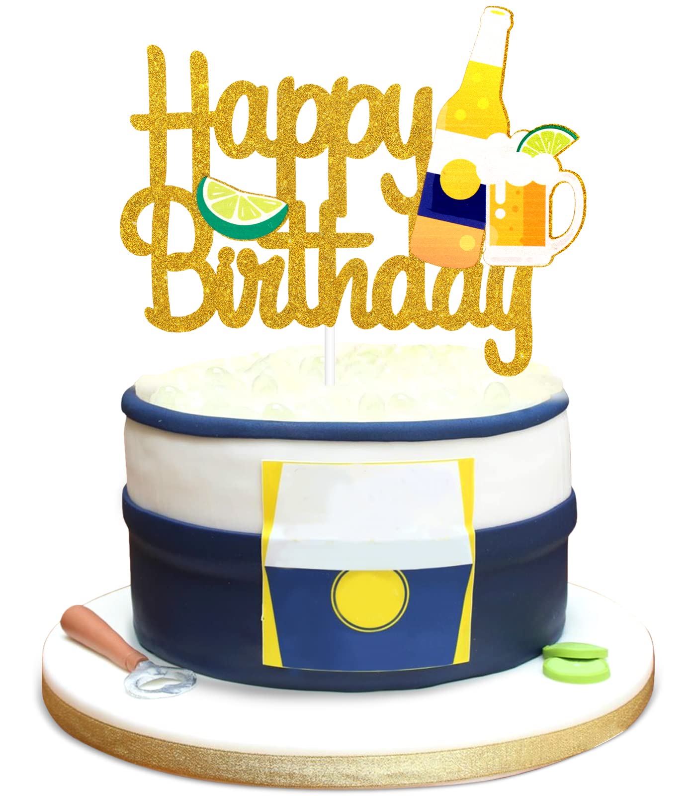 Happy Birthday Beer Cake Topper - Cheers to 30th 40th 50th Birthday Party Decor - Summer Hawaii Luau BBQ Beer Themed Celebration - Perfect for Beach Parties, Barbecues & Tropical Birthday Decorations