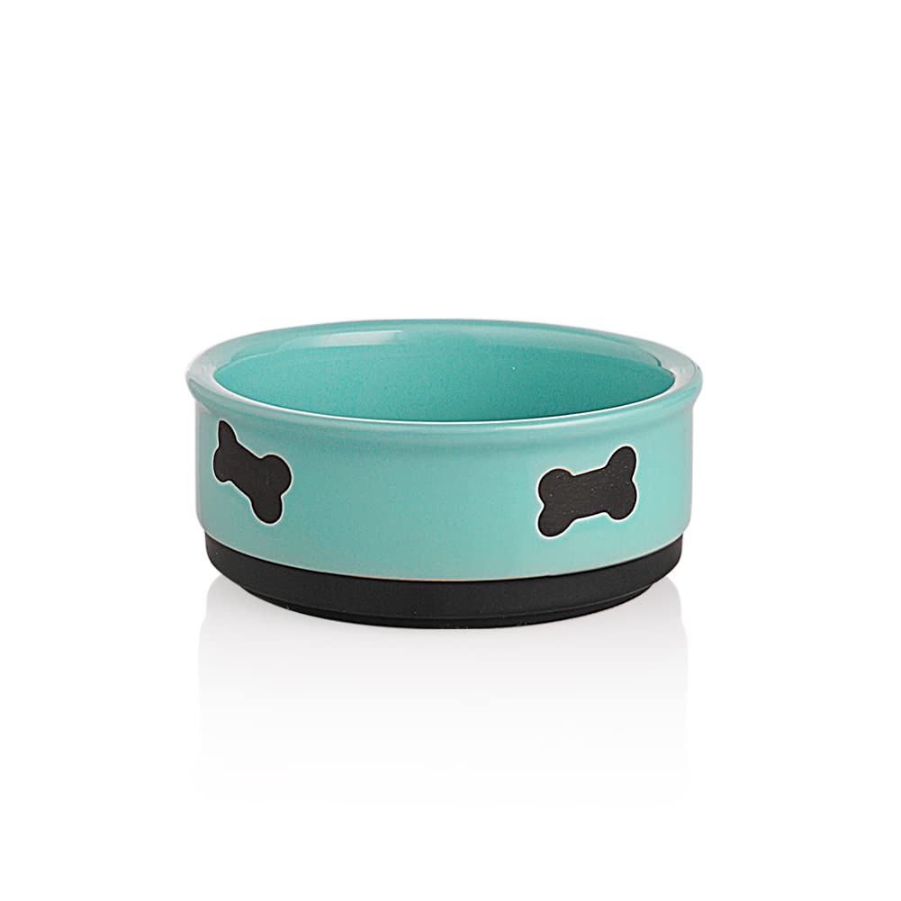 Premium Ceramic Dog Bowls with Bone Design - 16oz Porcelain Pet Food & Water Dish for Small Dogs (Turquoise) - Durable & Stylish Feeding Bowl for Home, Kitchen or Outdoor Use