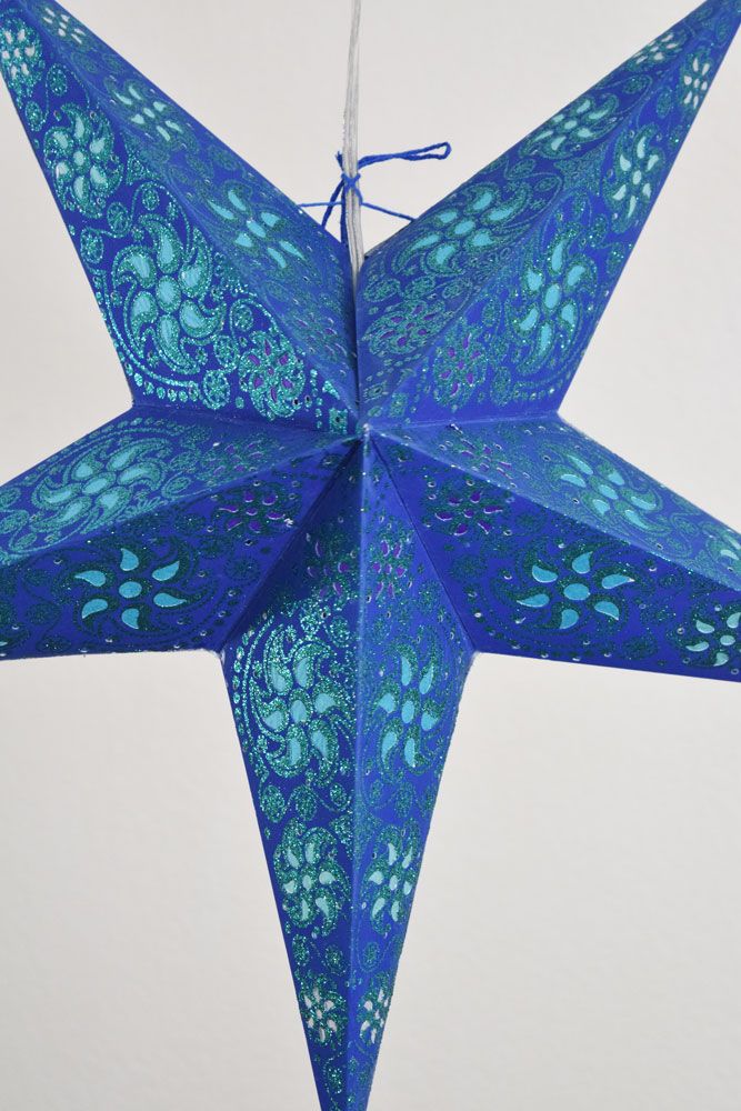 24 Pack Dark Blue & Green Winds Glitter Paper Star Lanterns - Hanging Decorative Party Lights for Christmas, Wedding, Baby Shower & Home Decor