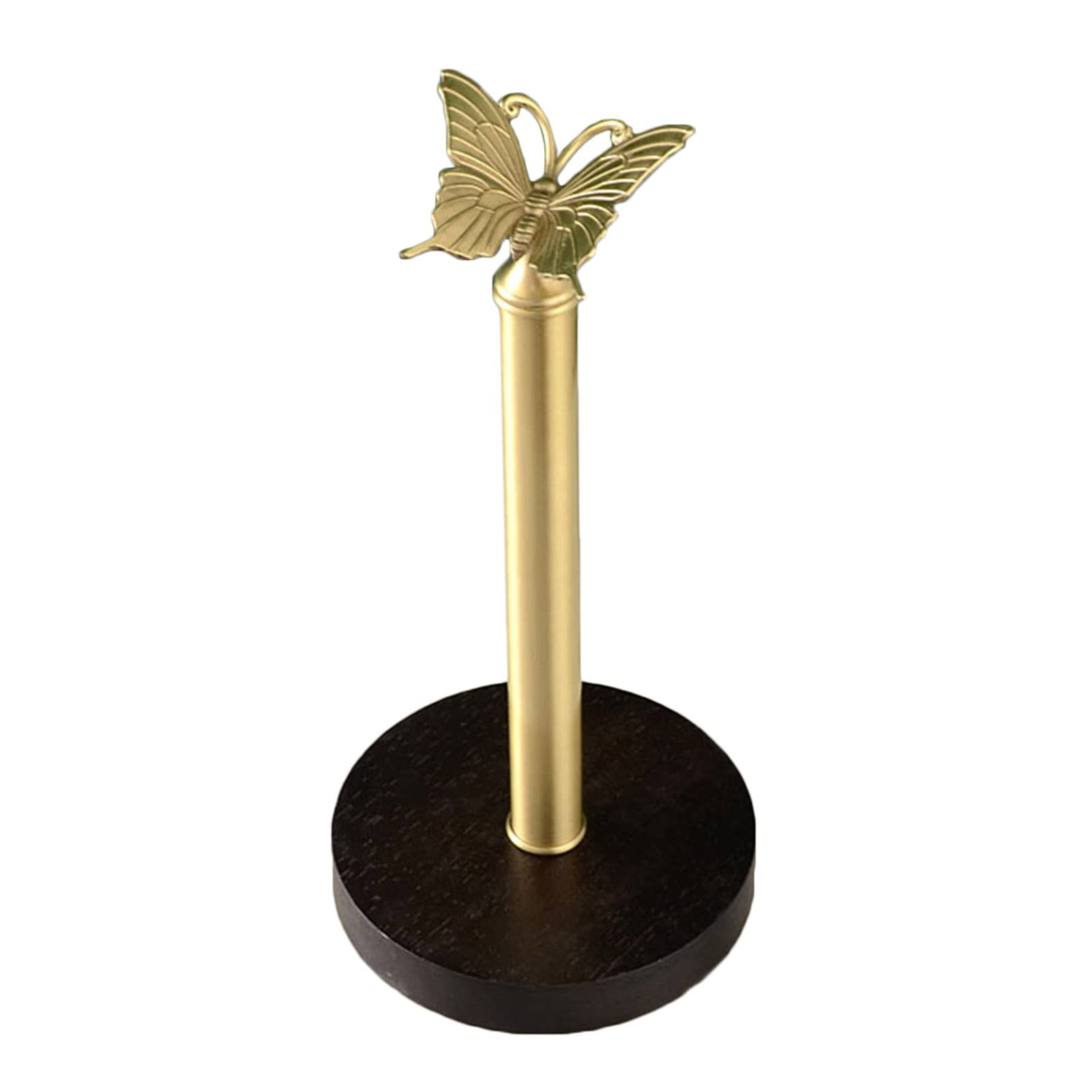 Copper Butterfly Paper Towel Holder with Solid Wood Base - Freestanding Kitchen Countertop Roll Paper Storage Dispenser (Gold Brown) | Elegant Bathroom & Kitchen Decor for Home & Office