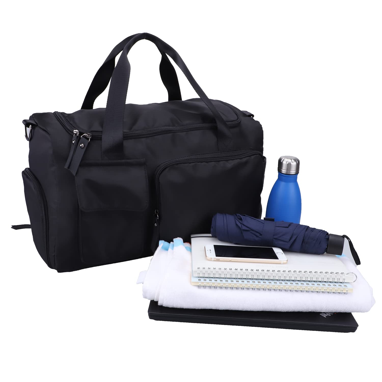 RAMHORN Waterproof Travel Duffel Bag - Gym & Sports Luggage with Wet Pocket & Shoe Compartment - Ideal for Weekend Trips, Workouts & Outdoor Adventures (Black)