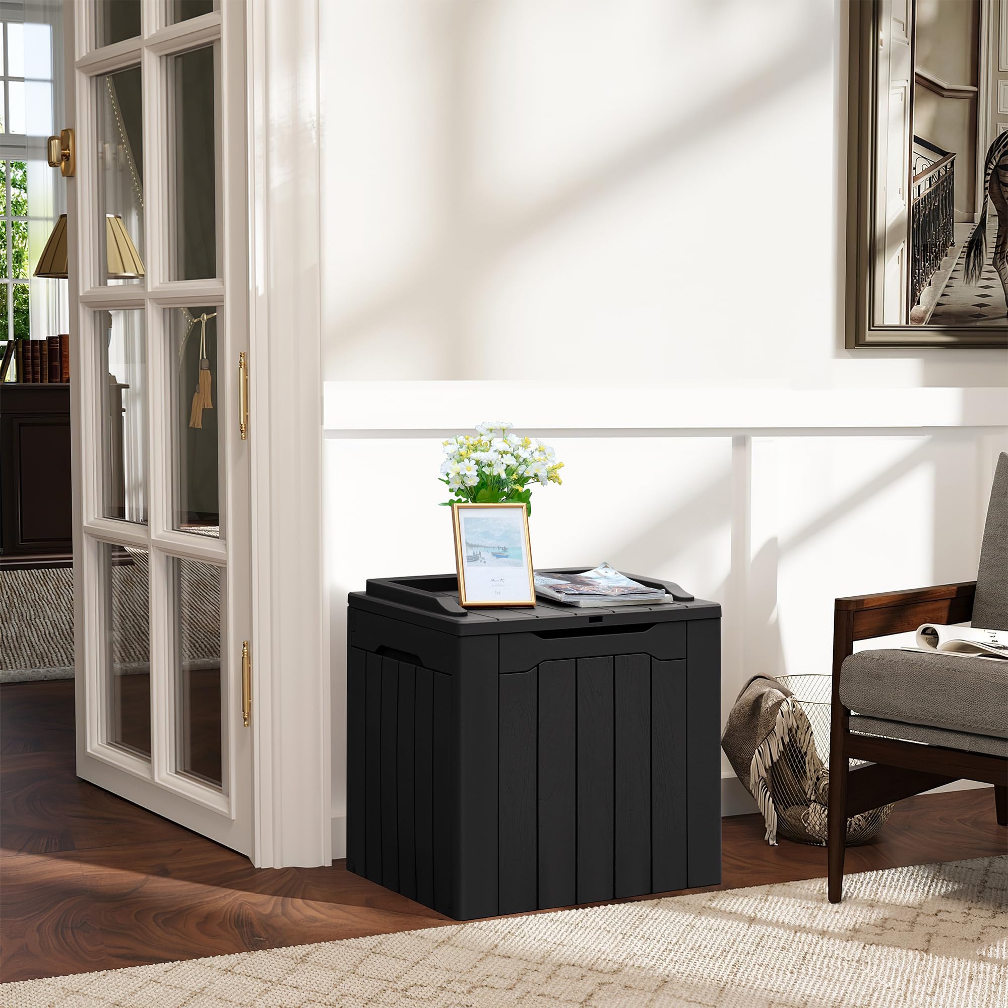 Greesum 31 Gallon Outdoor Deck Box - All Weather Waterproof Storage Container for Patio Furniture, Cushions, Pool Toys & Package Deliveries - Durable Black Deck Storage Box for Backyard, Garden & Poolside Use