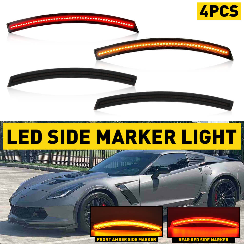 Smoked LED Side Marker Lights for 2014-2019 Chevrolet Corvette C7 - Amber & Red Front Rear Bumper Lights - Easy Installation & Durable for Night Driving & Car Customization