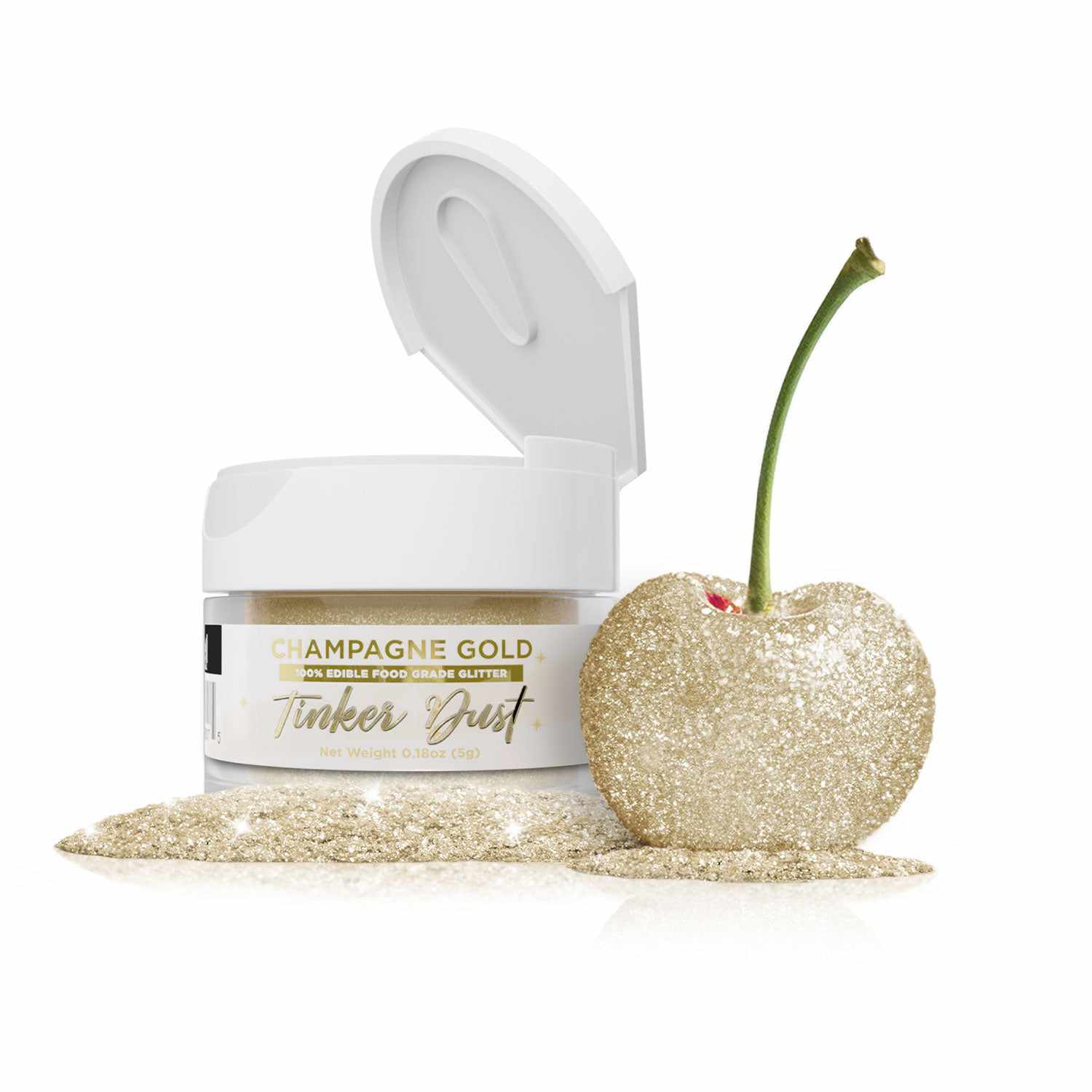 Champagne Gold Edible Glitter for Baking & Cake Decorating - Tinker Dust® 5g Food Safe Sparkle Dust for Desserts, Cupcakes, Cookies & Cocktails