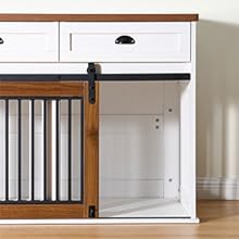Stylish Country Barn Door Pet Crate Furniture - Rustic Wooden Dog Crate with Double Doors for Living Room, Bedroom & Home Decor