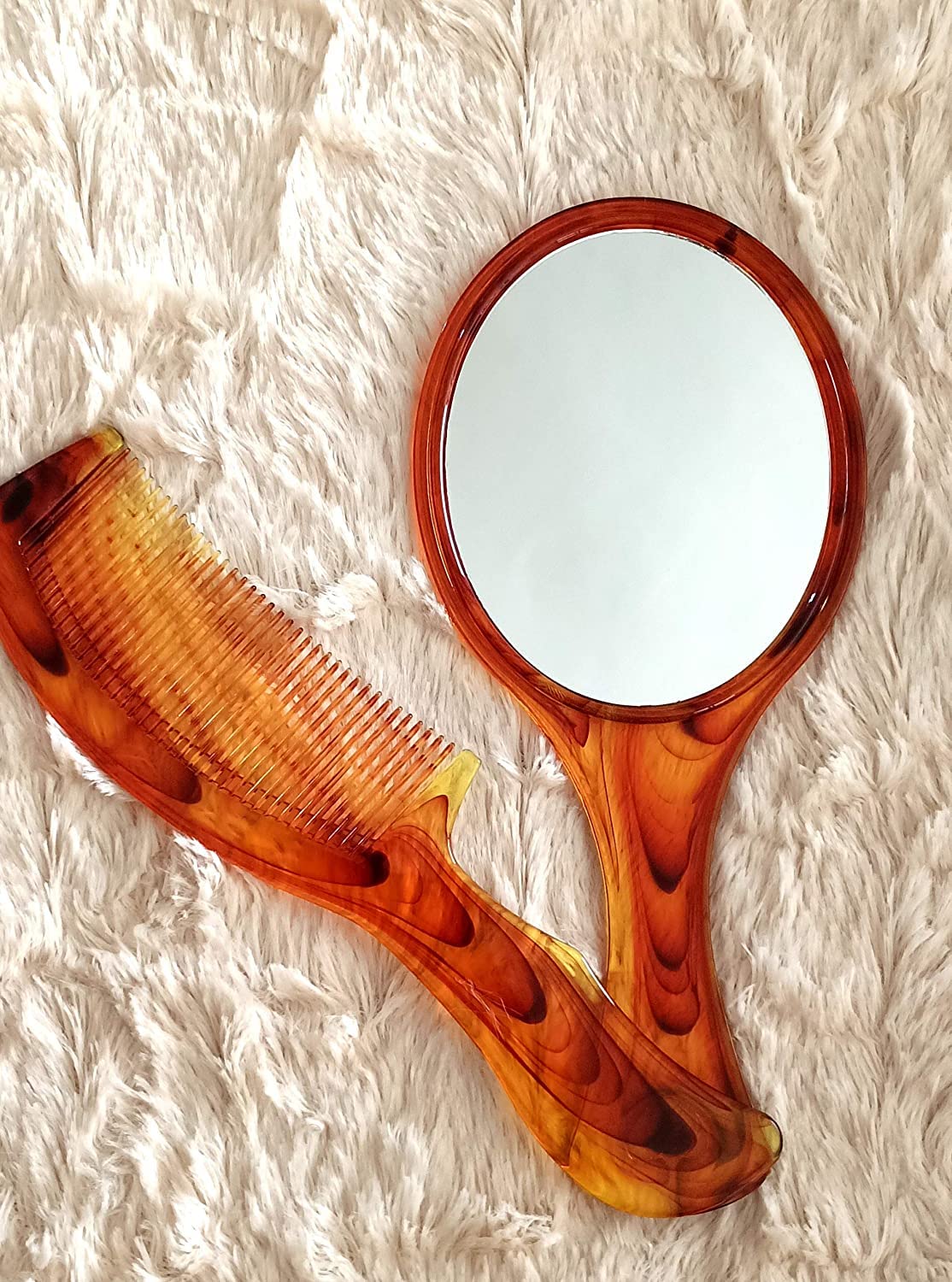 Premium Hand Mirror with Comb Set for Women & Girls - Wooden Design - Perfect Gift for Birthdays, Travel & Makeup (Pack of 1)