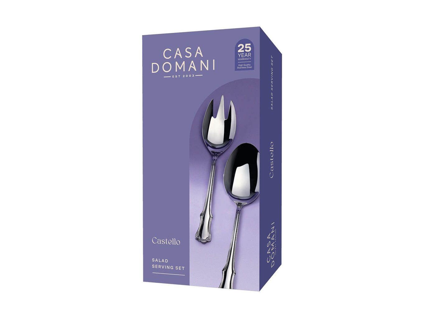 Premium Casa Domani Castello 2-Piece Stainless Steel Salad Serving Set with Gift Box - Perfect for Dinner Parties, Weddings & Holiday Entertaining