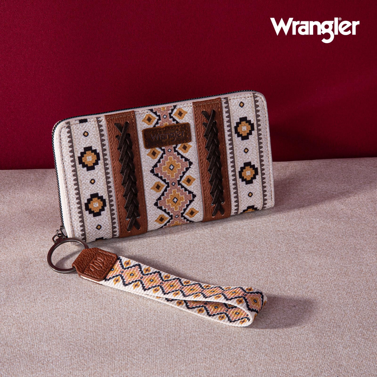 Montana West × Wrangler Western Wristlet Wallet for Women - Boho Aztec Design Credit Card Holder | Perfect for Everyday Use, Travel & Country Music Festivals