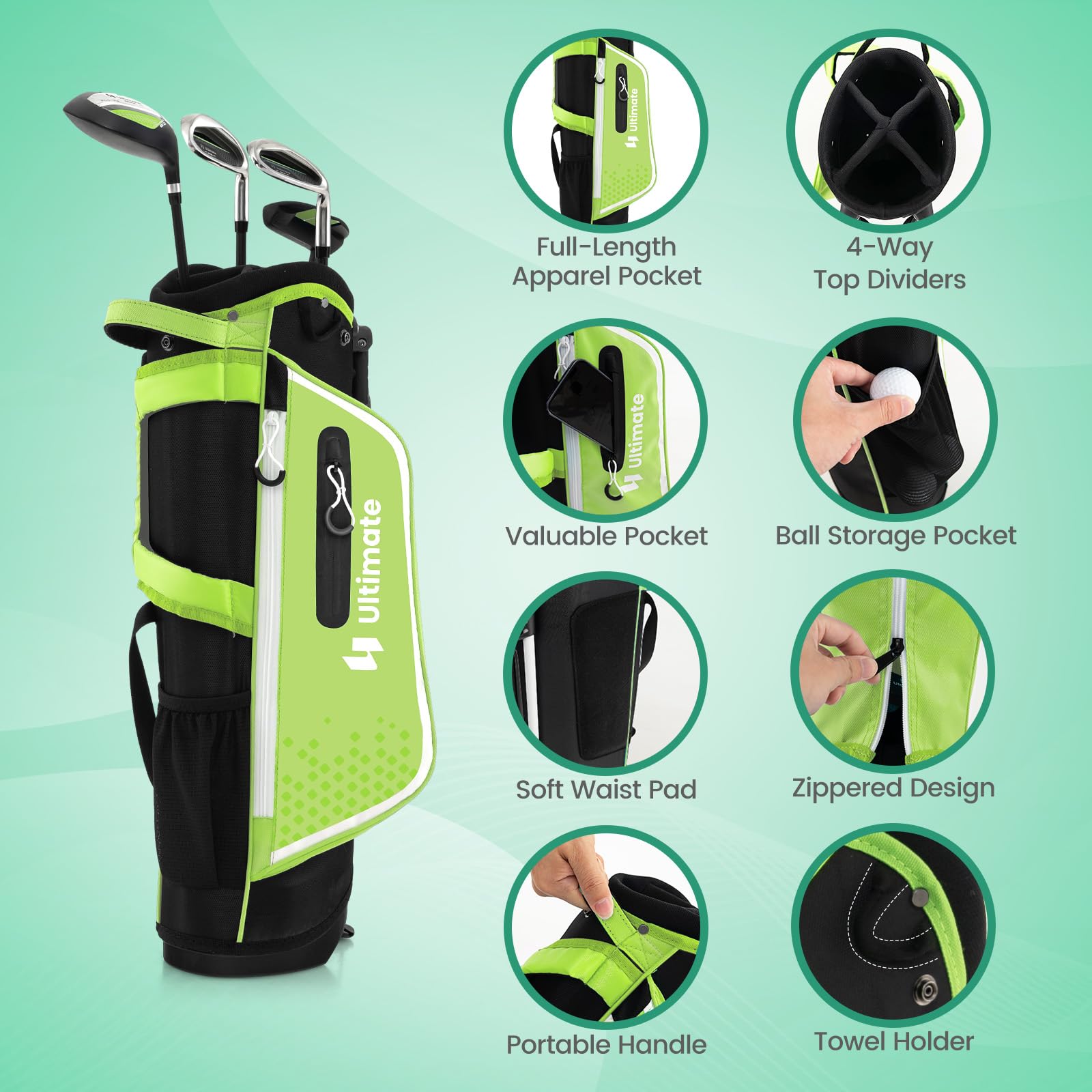 Tangkula Kids Golf Club Set for Children Ages 5-7 - Right Handed Junior Golf Clubs with 205CC #3 Fairway Wood, #7/#S Irons & Putter - Includes Head Covers, Rain Hood & Stand Bag - Perfect for Backyard Practice & Junior Golf Tournaments