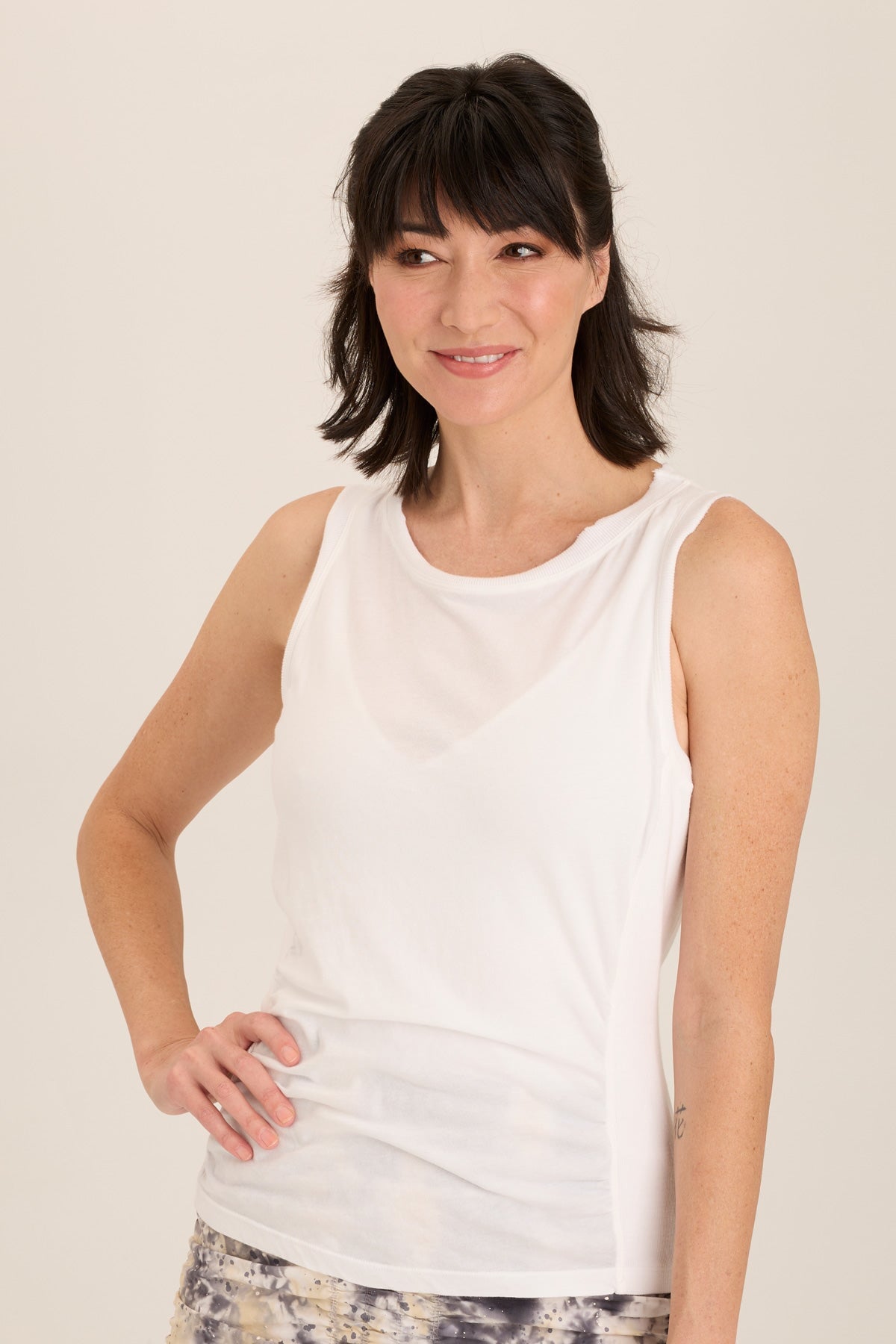 Rexel Jersey Rib Insert Shirred Tank Top for Women - Soft Stretchy Comfort Fit Casual Wear for Summer, Gym, and Layering
