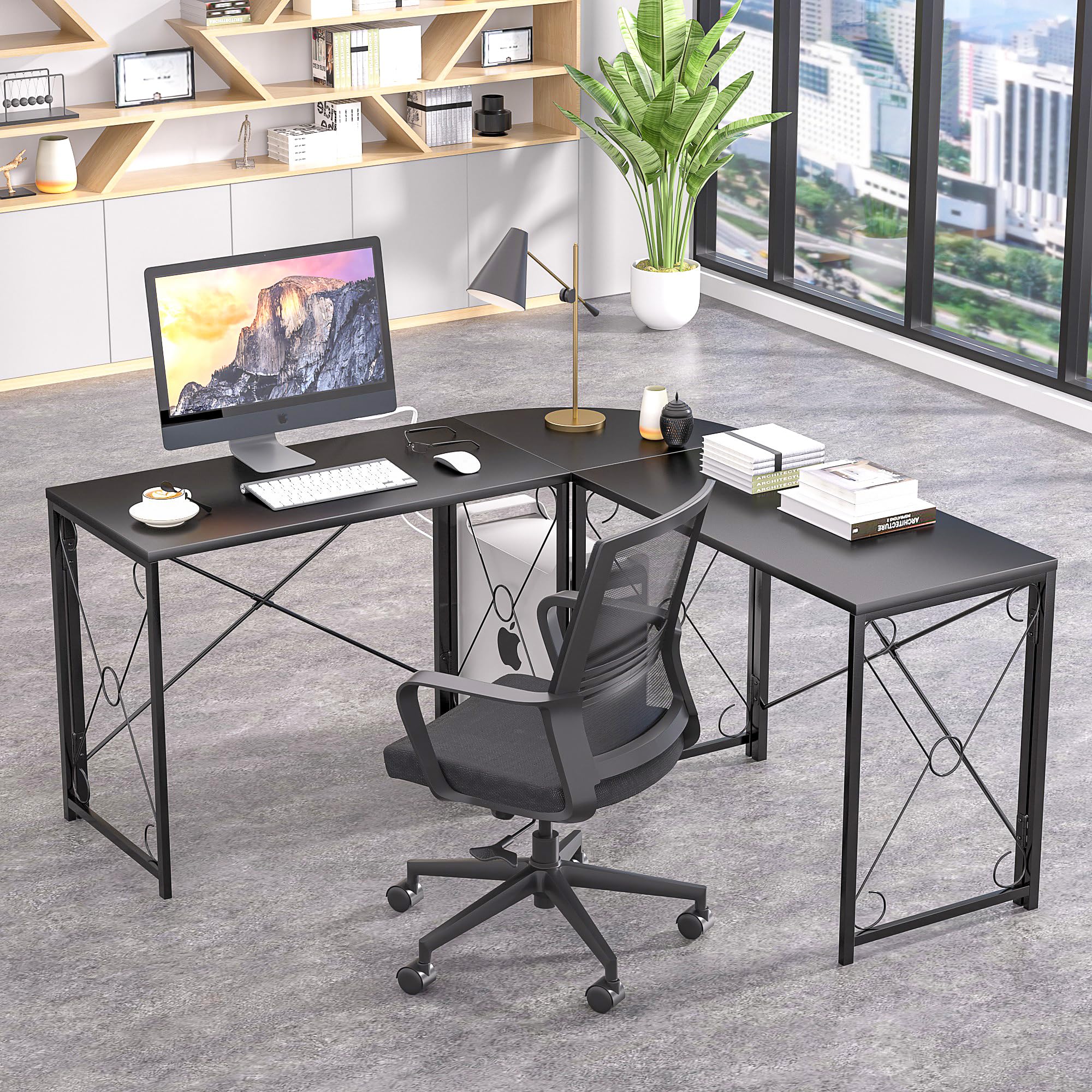 VECELO 39.4 Inch Foldable Computer Desk - Portable Laptop Table for Home Office, Study, Reading & Writing - Space Saving No Assembly Required Workstation - Black (2 Pack Set) - Perfect for Small Apartments, Dorm Rooms & Compact Workspaces