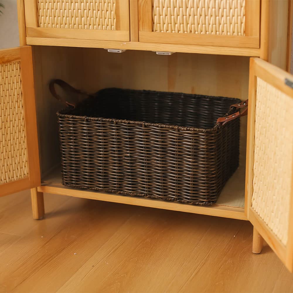 PP Tube Storage Basket with Handle - Large Brown Rectangular Home Storage Bin for Organizing