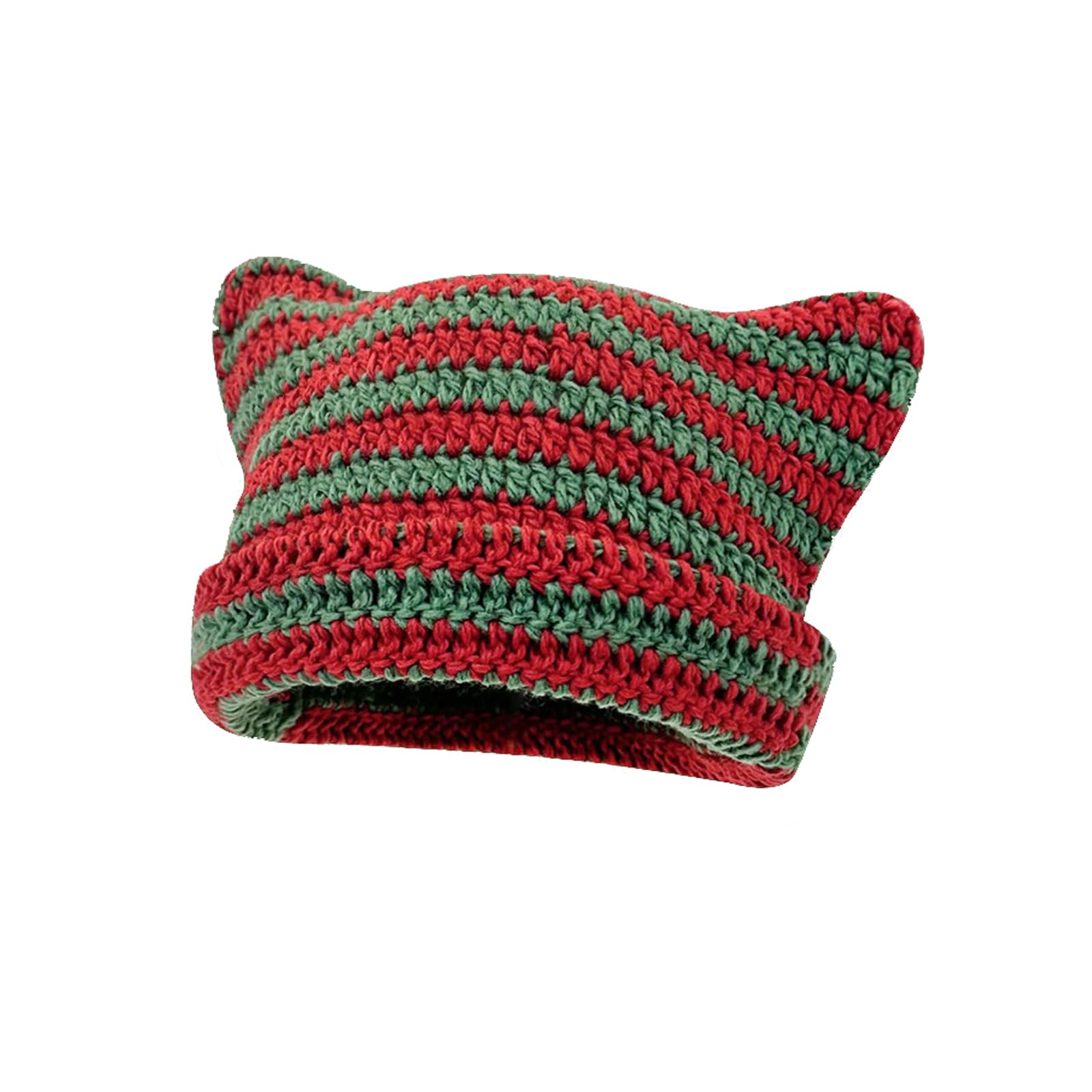 Golden Apple Women's Winter Crochet Hat with Cat Ears - Striped Slouchy Beanie Grunge Knit Cap for Girls & Women - Perfect for Winter Fashion, Outdoor Activities & Holiday Gifts