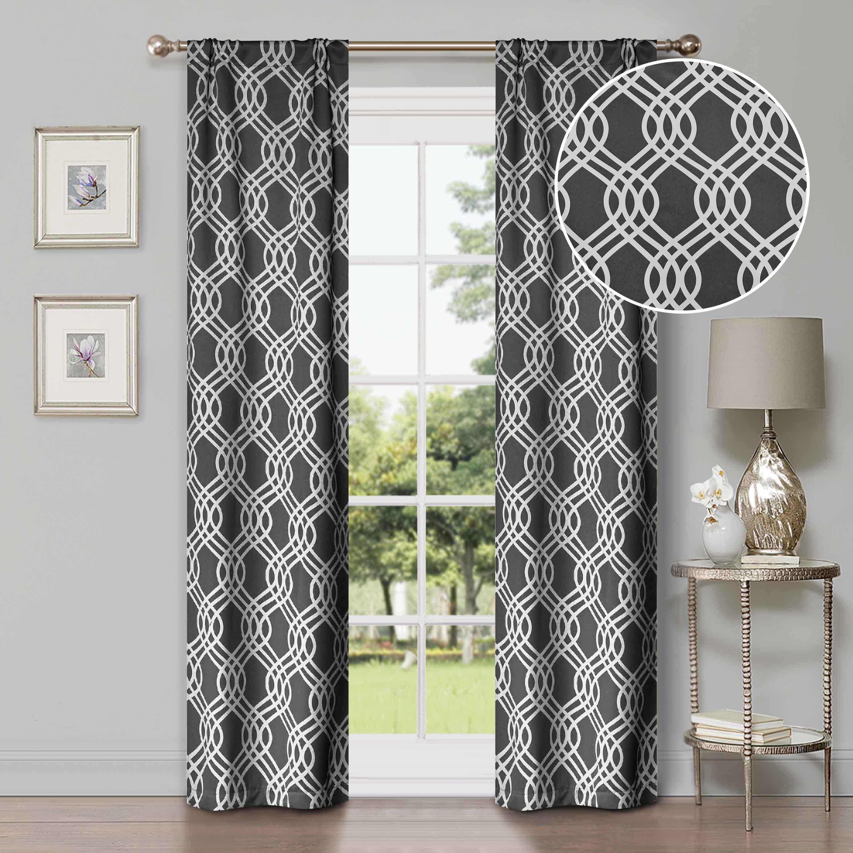 Blackout Curtains for Bedroom - Washable Room Darkening Ribbon Trellis Curtain Panel Set - Perfect for Nursery, Home Theater & Light Sleepers