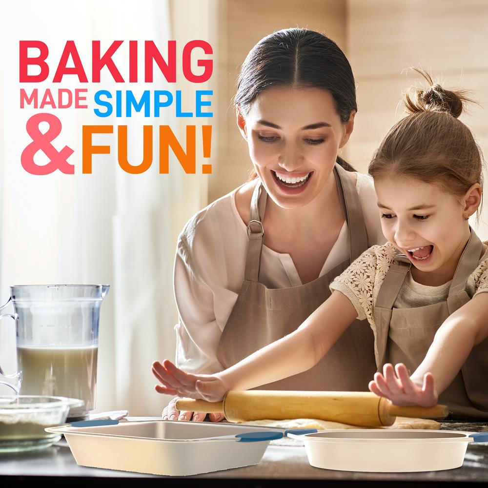 Non-Stick Baking Pans Set for Oven - 3-Piece Cookie Sheet, Cake Pan & Bread Loaf Pan - Perfect for Baking Cookies, Cakes & Bread at Home