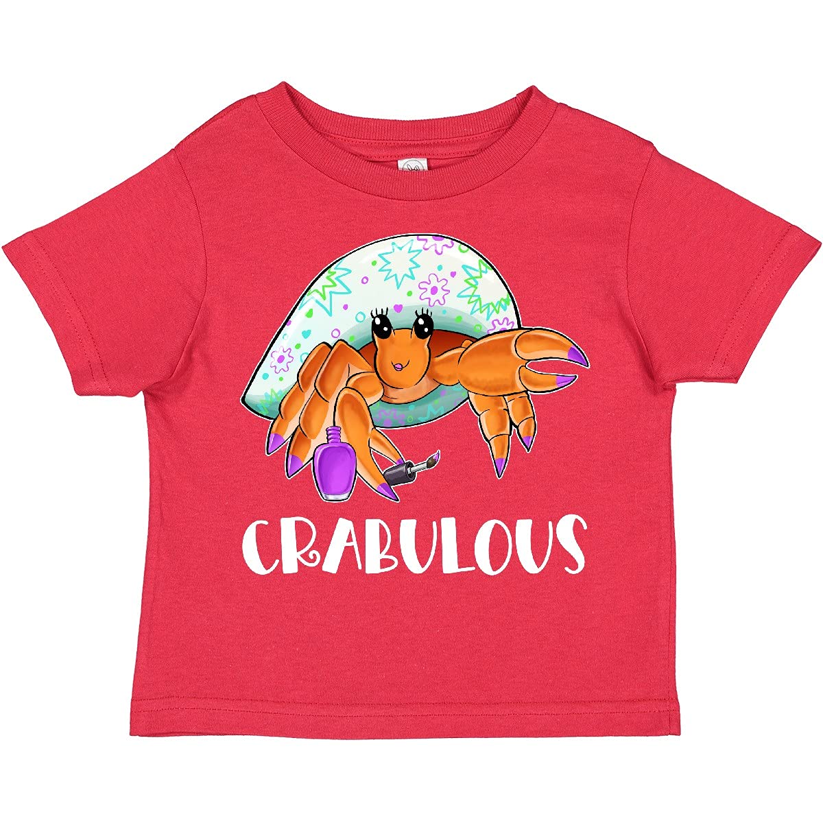 Inktastic Crabulous Cute Hermit Crab with Purple Nail Polish Toddler T-Shirt - Soft Cotton Kids Tee for Beach Vacation & Summer Outfits