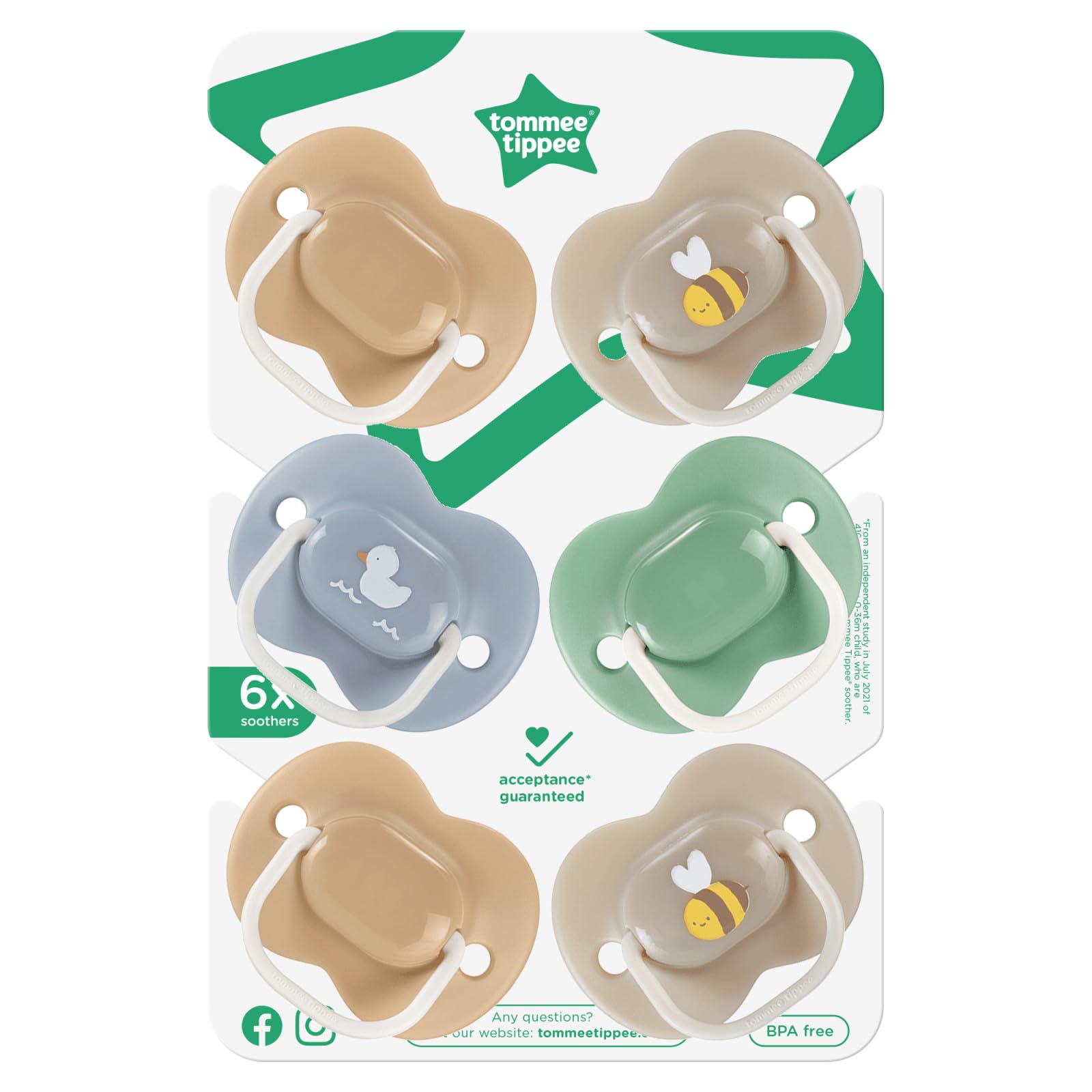 Tommee Tippee Anytime Pacifiers for Babies 18-36 Months - 6 Pack with Reusable Sterilizer Pod - BPA-Free Silicone, Symmetrical Nipple Design - Perfect for Daycare, Travel & Soothing Fussy Infants