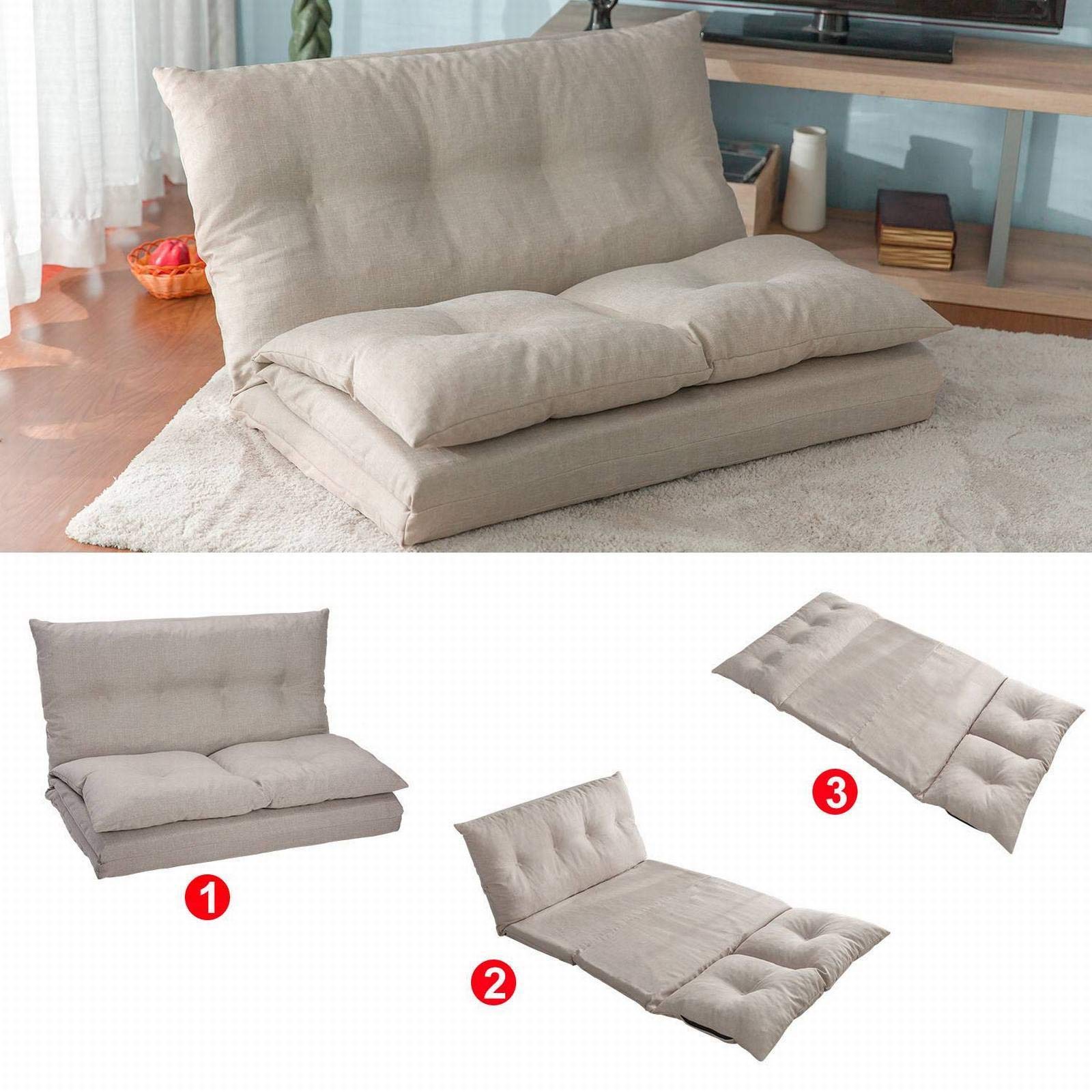 WHL.HH Adjustable Fabric Folding Chaise Lounge Sofa Chair - Portable Floor Couch in Beige for Living Room, Bedroom, Dorm, Balcony | Indoor & Outdoor Relaxation, Sunbathing, Reading Nook, Guest Seating