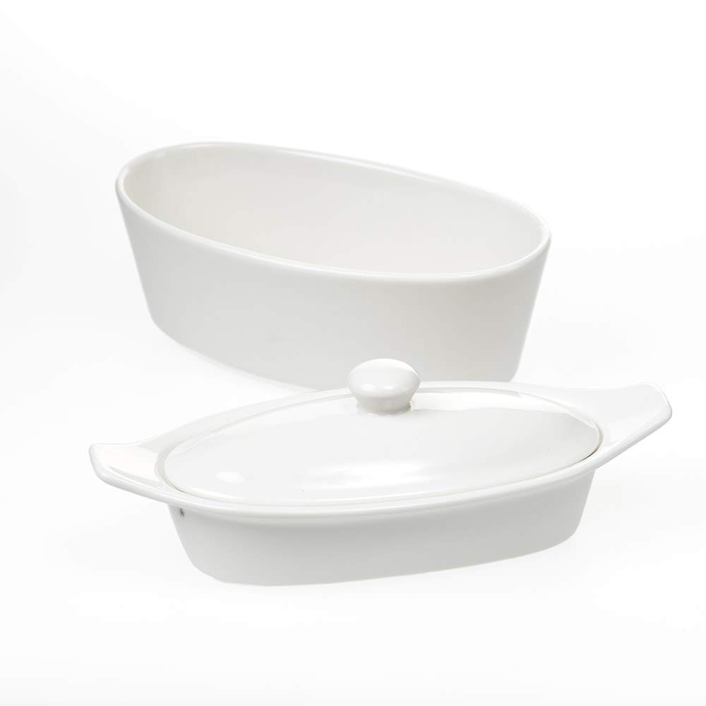 Premium White Ceramic Butter Warmer Boat - Perfect for Melting Butter, Sauces & Serving at Dinner Parties, Restaurants & Home Kitchens