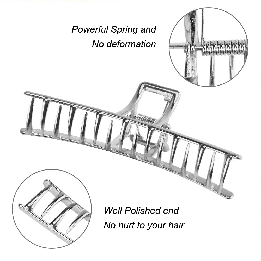 Magik 5-10 Pack Jumbo Metal Hair Claw Clips - Large Strong Hold Hair Clips for Thick Hair - Non-Slip Hair Accessories (10 Pack, Silver) - Perfect for Updos, Ponytails & Everyday Hairstyles