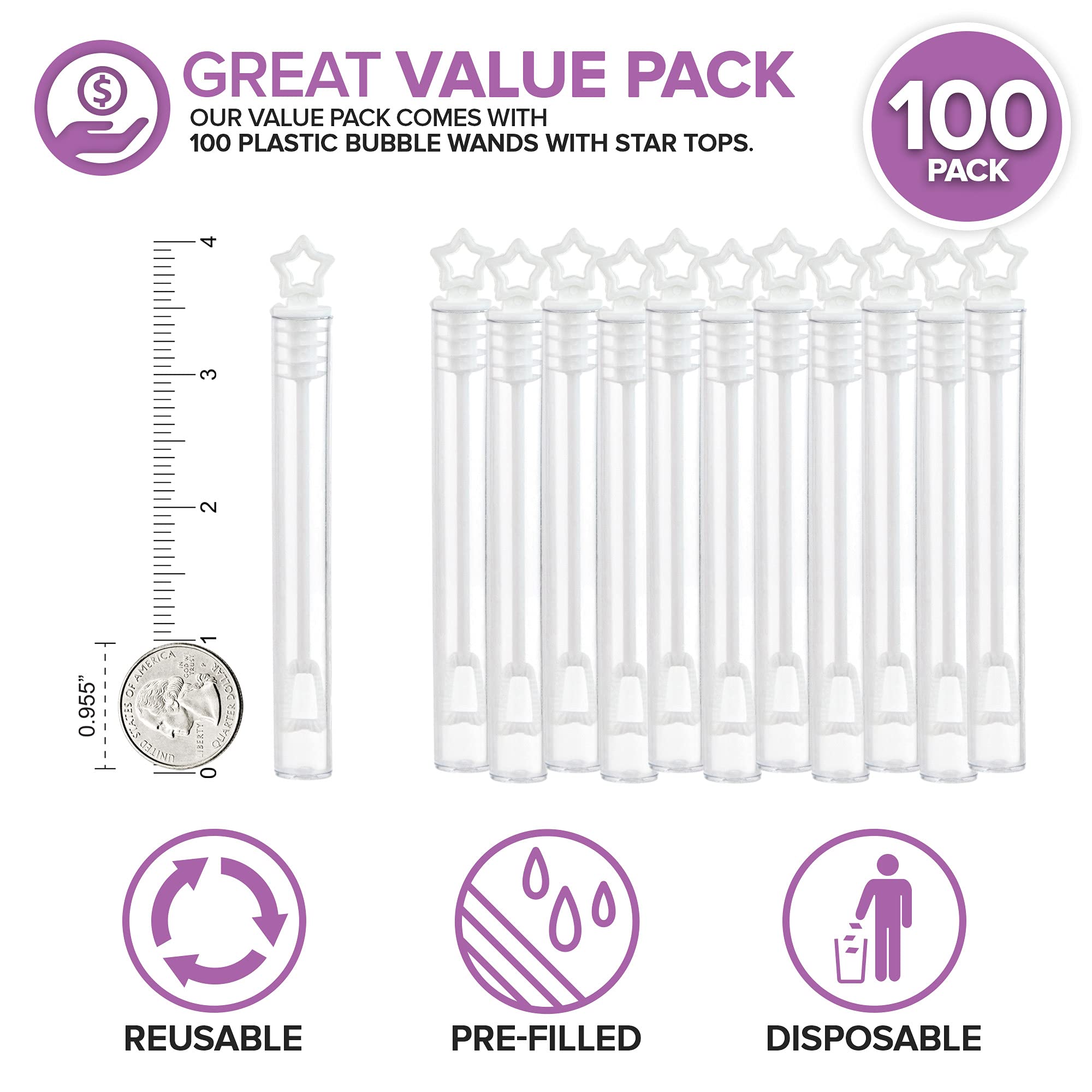 100-Pack White Star Top Wedding Bubble Wands - Bulk Mini Bubble Favors for Weddings, Celebrations & Parties - Perfect for Guest Favors, Send-Offs & Outdoor Events - Stock Your Home