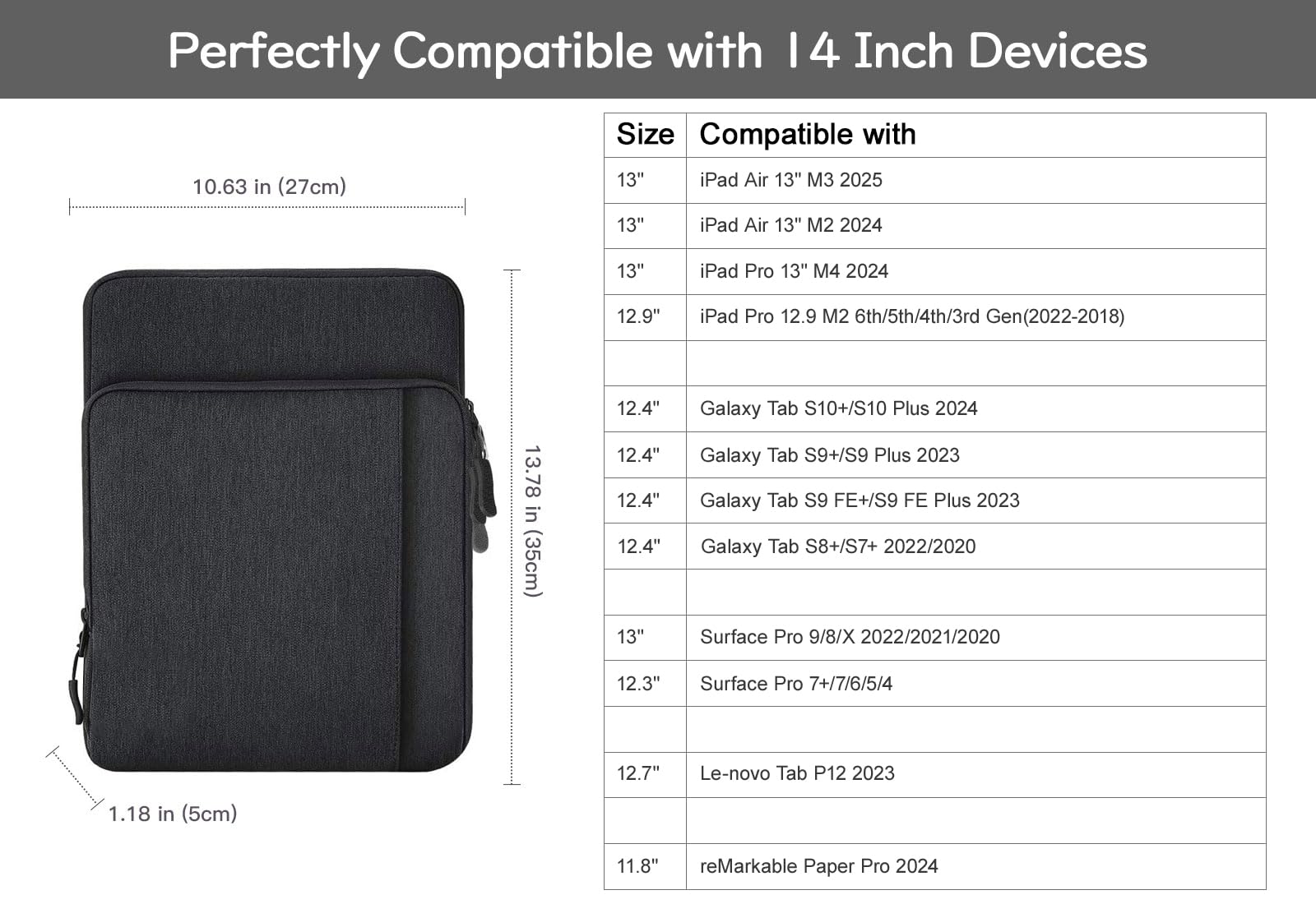 13-13.3 Inch Tablet Sleeve Case Shoulder Bag - Compatible with iPad Pro 13