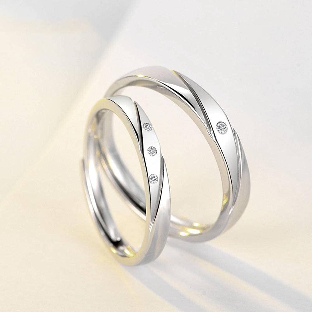 Sterling Silver Open Finger Couple Rings for Men & Women - S925 Adjustable Opening Diamond Pair Rings - Perfect Anniversary, Wedding & Valentine's Day Gifts for Couples - Romantic Jewelry for Everyday Wear & Special Occasions