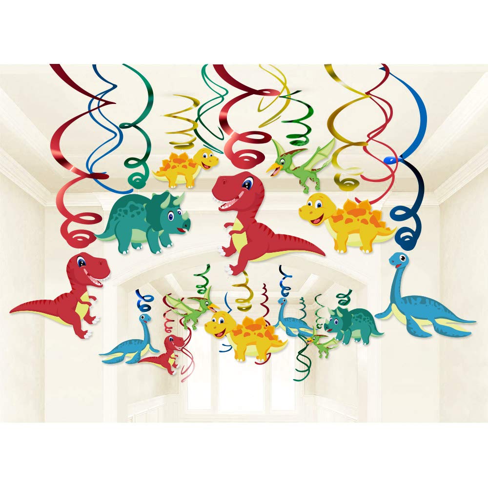 30-Piece Dinosaur Hanging Swirl Decorations - Dinosaur Theme Baby Shower & Birthday Party Supplies for Boys - Perfect for Nursery, Classroom, and Dinosaur-Themed Party Decor