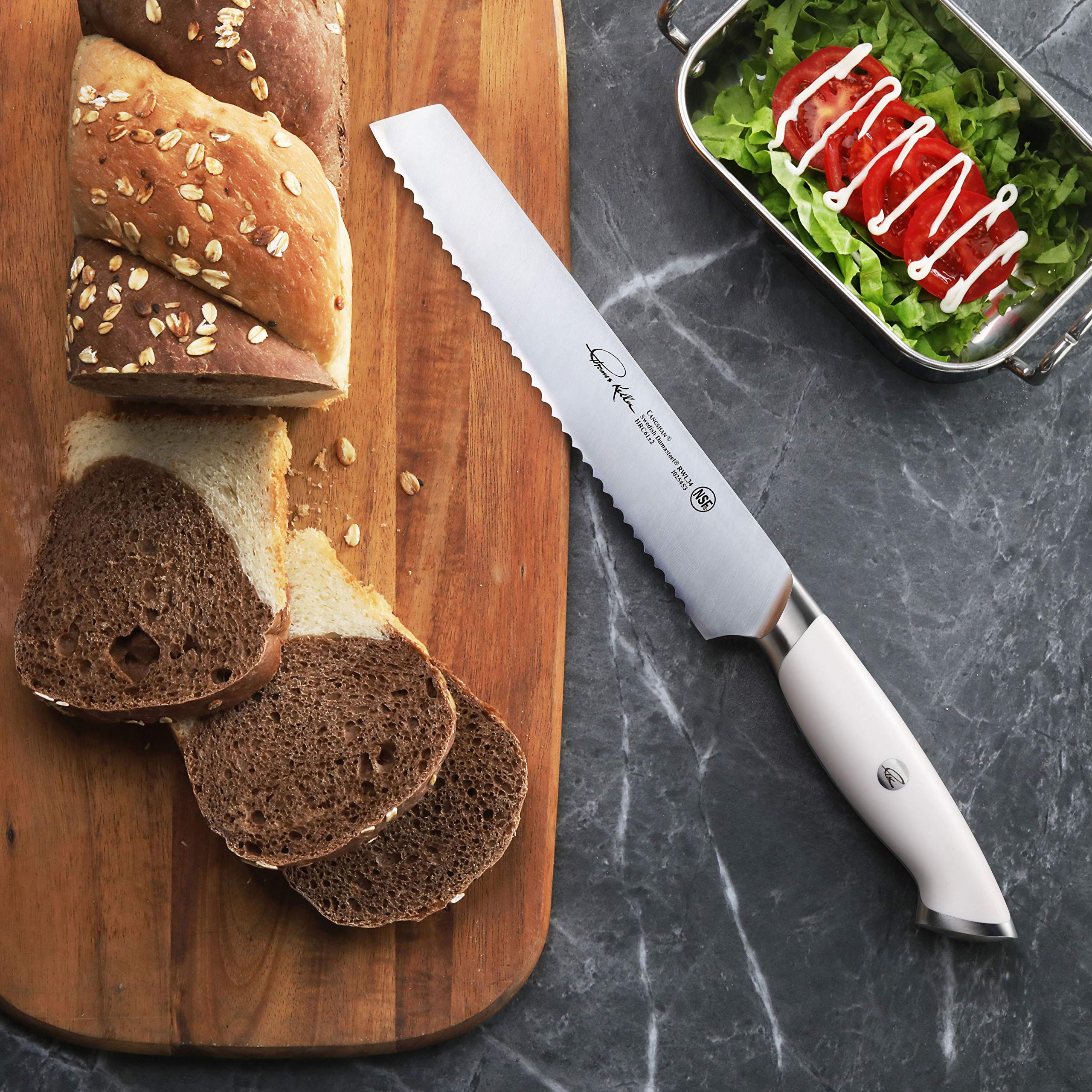 Cangshan Thomas Keller Signature 8-Inch Swedish Powder Steel Forged Bread Knife - Professional Chef's Knife for Sourdough, Baguettes & Artisan Bread Baking - Perfect for Home Kitchens & Gourmet Cooking