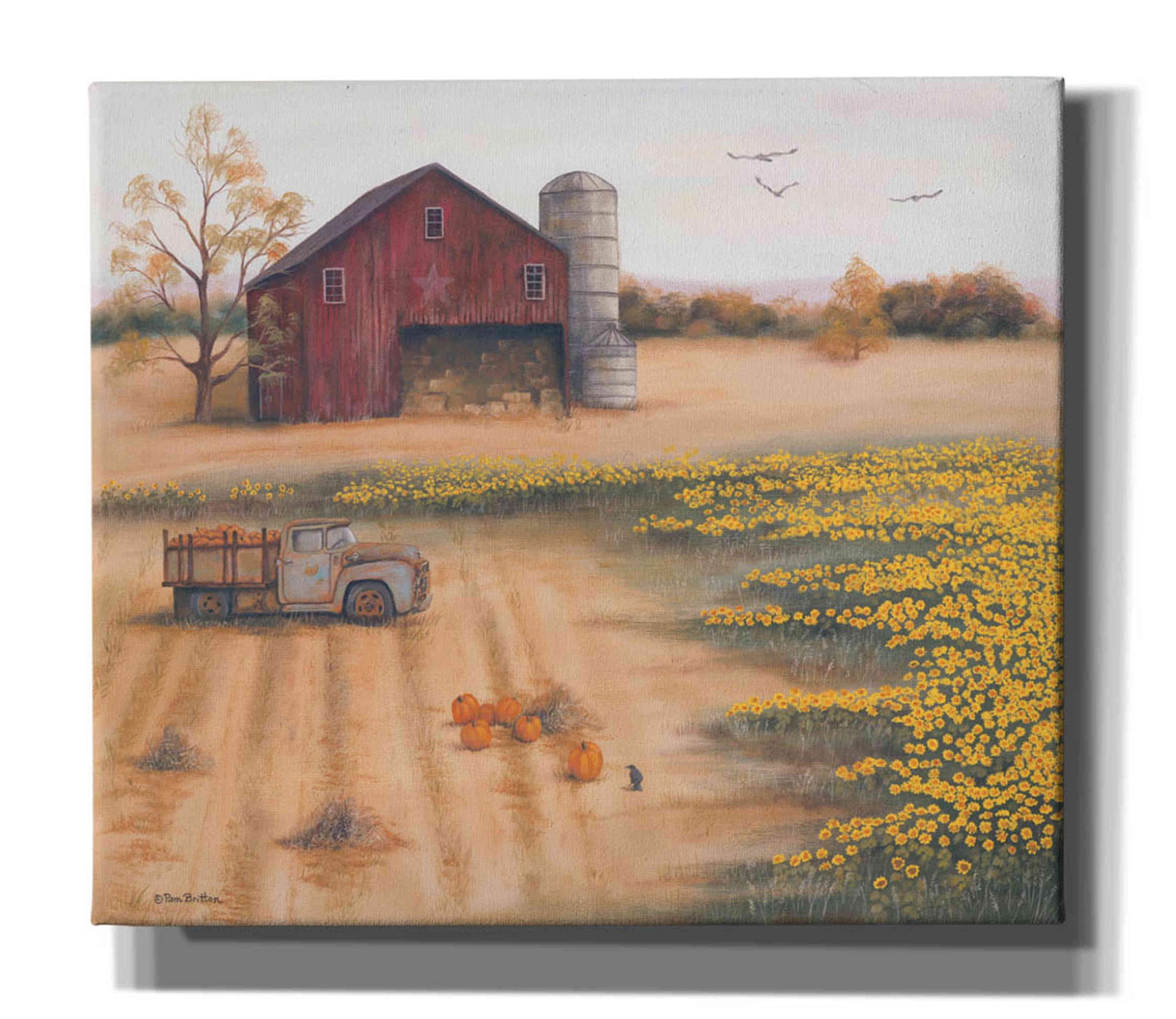 Epic Graffiti 'Barn & Sunflowers II' by Pam Britton - 30x26 Inch Canvas Wall Art Painting for Living Room, Bedroom & Office Decor