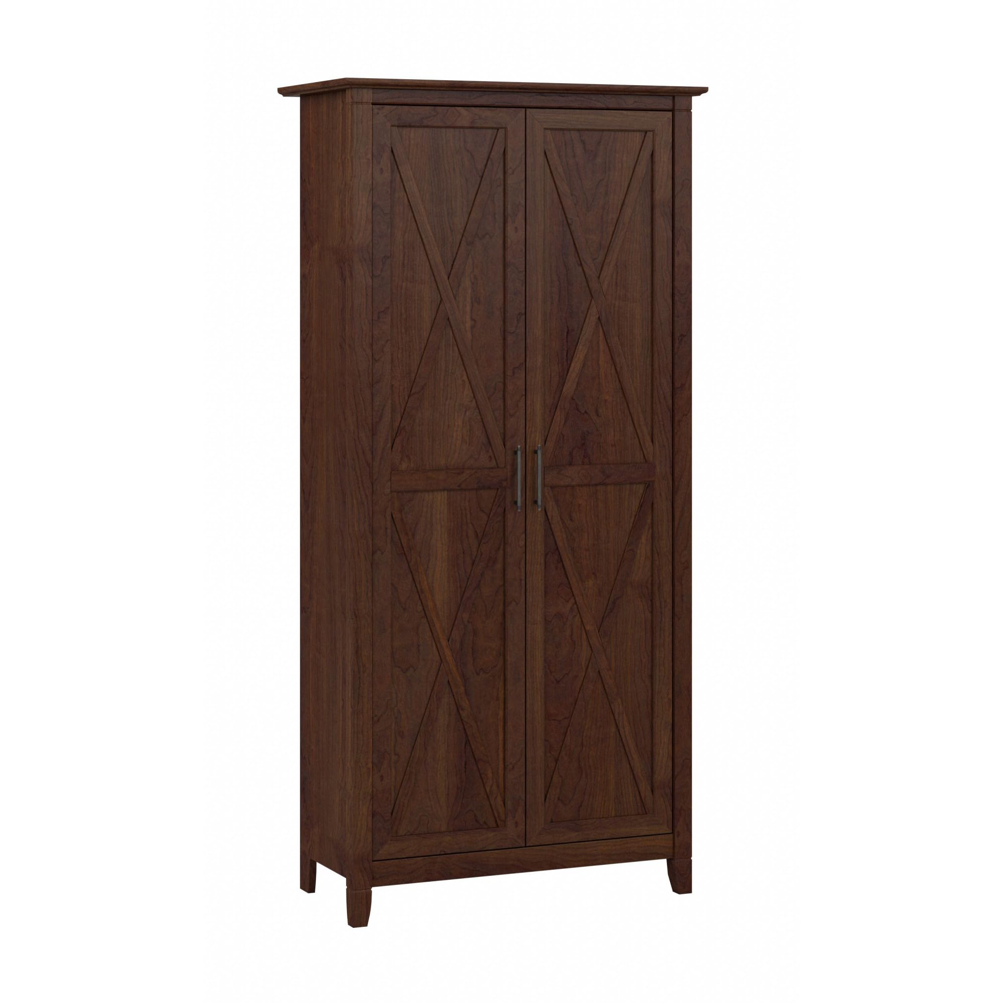 Bush Furniture Key West Tall Storage Cabinet with Doors - Bing Cherry Accent Chest for Home Office, Living Room, Entryway & Kitchen Pantry | Organize Files, Dishes & Home Decor in Style