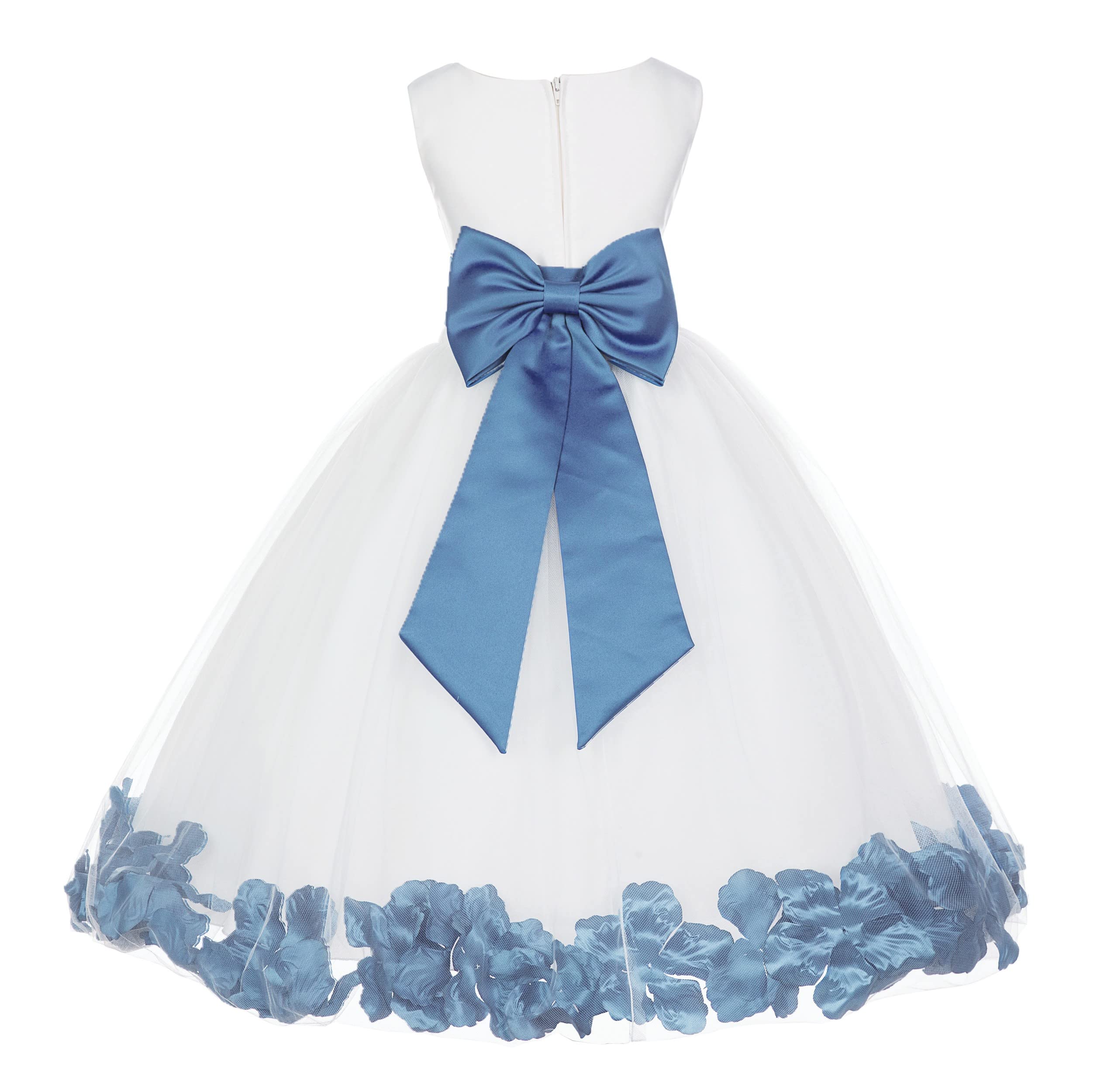 White Tulle Rose Petals Flower Girl Dress - Elegant Christening Gown for Weddings, Baptisms & Special Occasions | Style 302T | Size 12