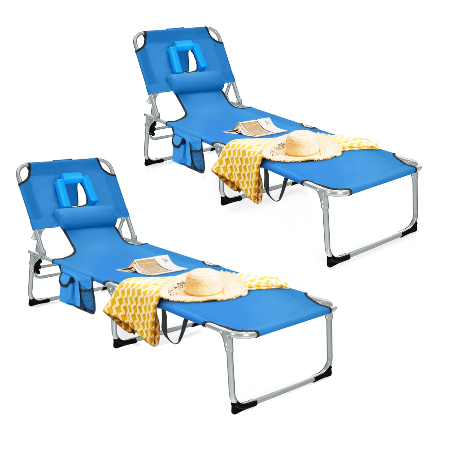 **Tangkula Adjustable Reclining Beach Chair with Face Hole & Side Pocket - Portable Folding Sun Lounger for Poolside, Backyard, Patio - Perfect for Tanning, Sunbathing & Relaxing Outdoors (2-Pack)**