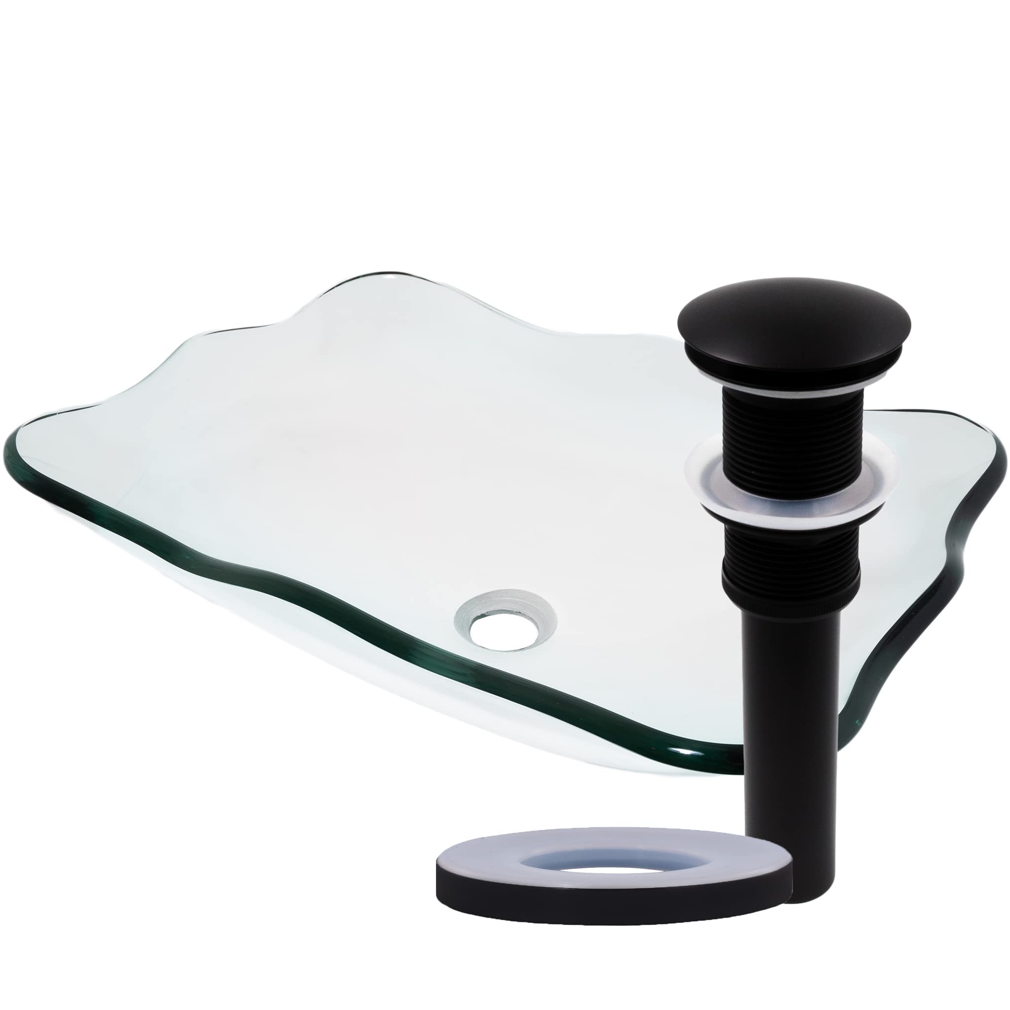 Novatto ELEGANTE Modern Glass Vessel Bathroom Sink Set - Matte Black Finish - Perfect for Contemporary Bathroom Vanities and Powder Rooms