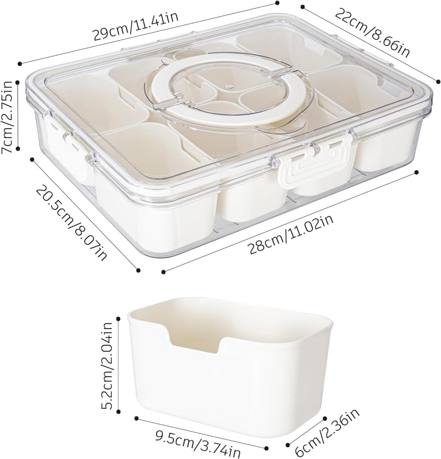 Portable Snackle Box with Lid - Divided Serving Tray for Travel, Picnics & Parties