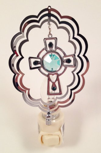 Celtic Cross Night Light with Genuine Green Swarovski Austrian Crystals - Elegant Religious Decor for Bedroom, Prayer Room & Gift Giving