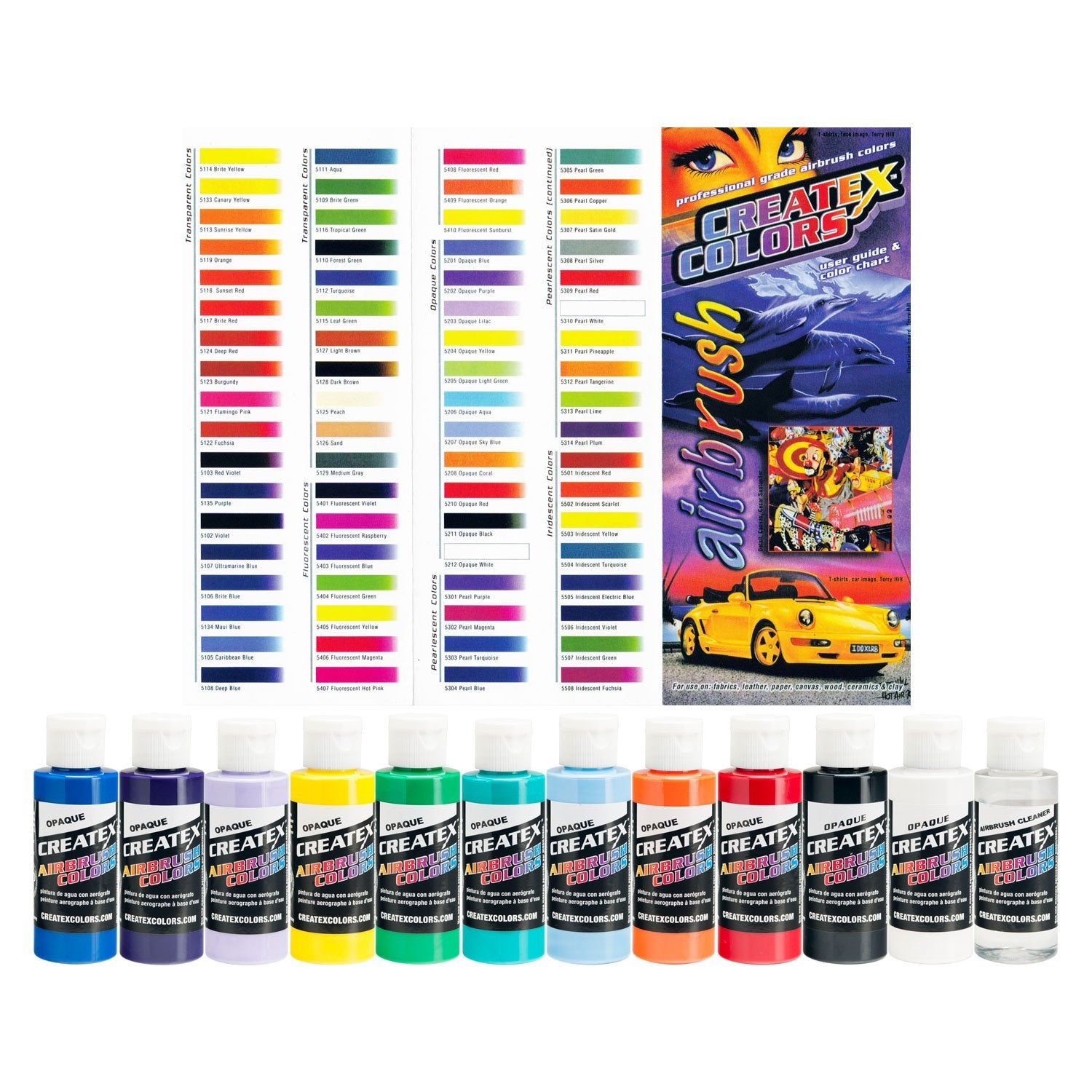 11 Createx Colors Opaque Airbrush Paint Kit with Color Chart - Professional Hobby, Craft & Art Supplies for Model Painting, T-Shirt Design & Automotive Art